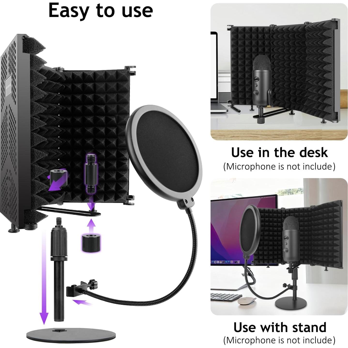 Escudo de Aislamiento de Micrófono Rigych 3 Paneles con Soporte