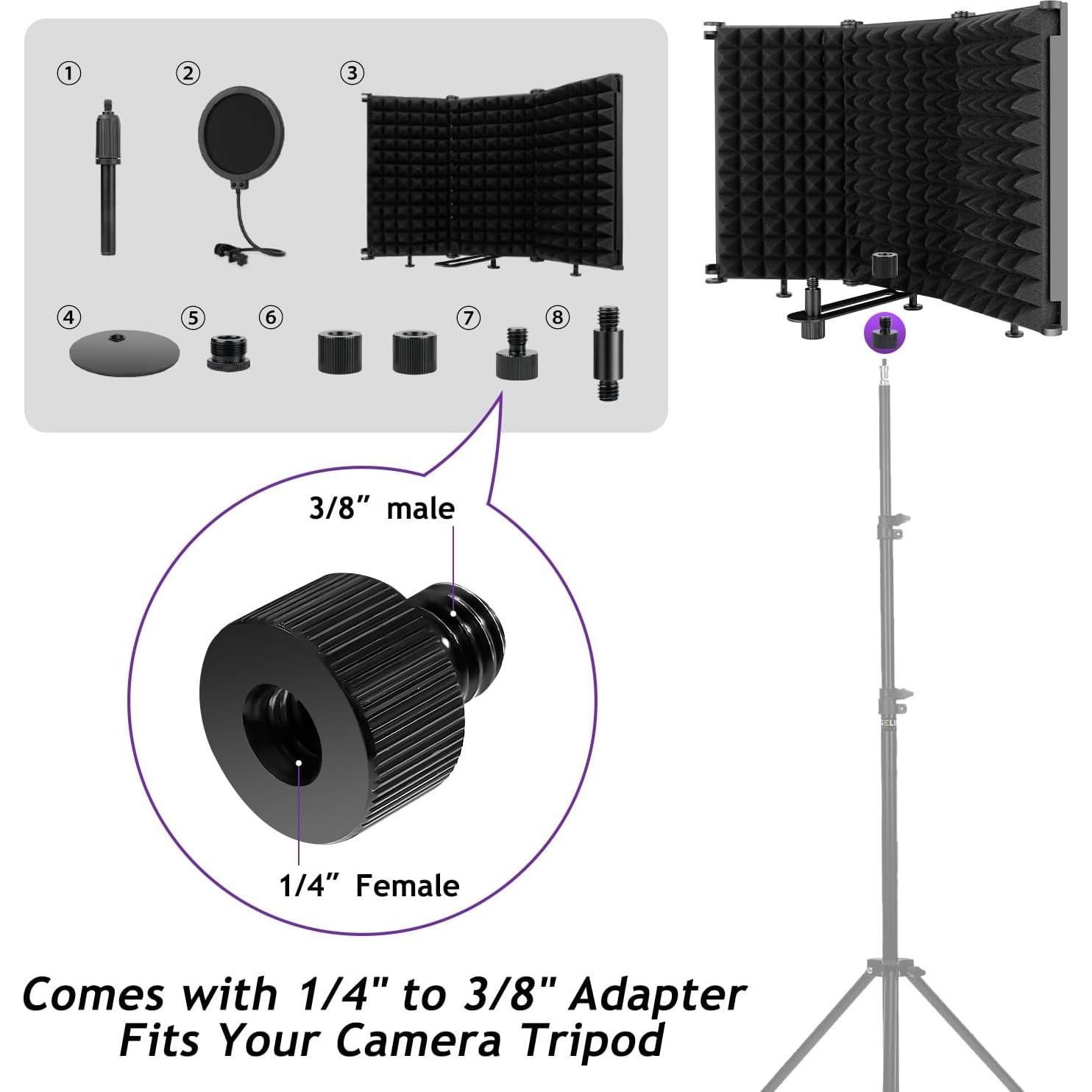 Escudo de Aislamiento de Micrófono Rigych 3 Paneles con Soporte