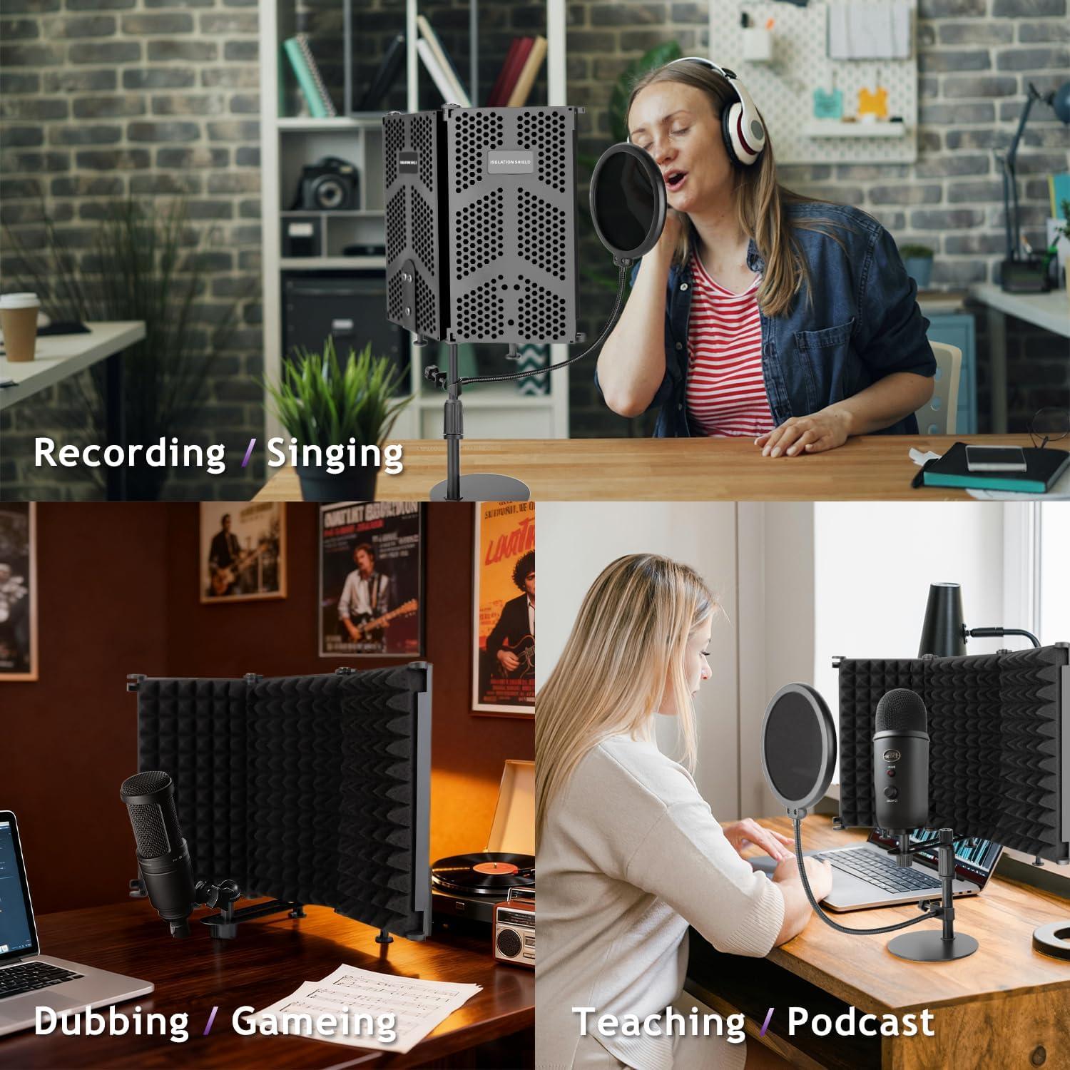 Escudo de Aislamiento de Micrófono Rigych 3 Paneles con Soporte