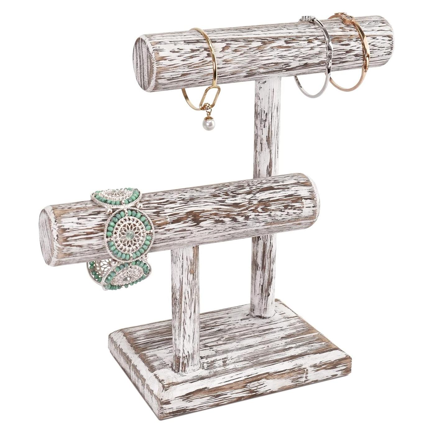 Soporte de Joyería Ikee Design de Madera 2 Niveles Blanco Antiguo