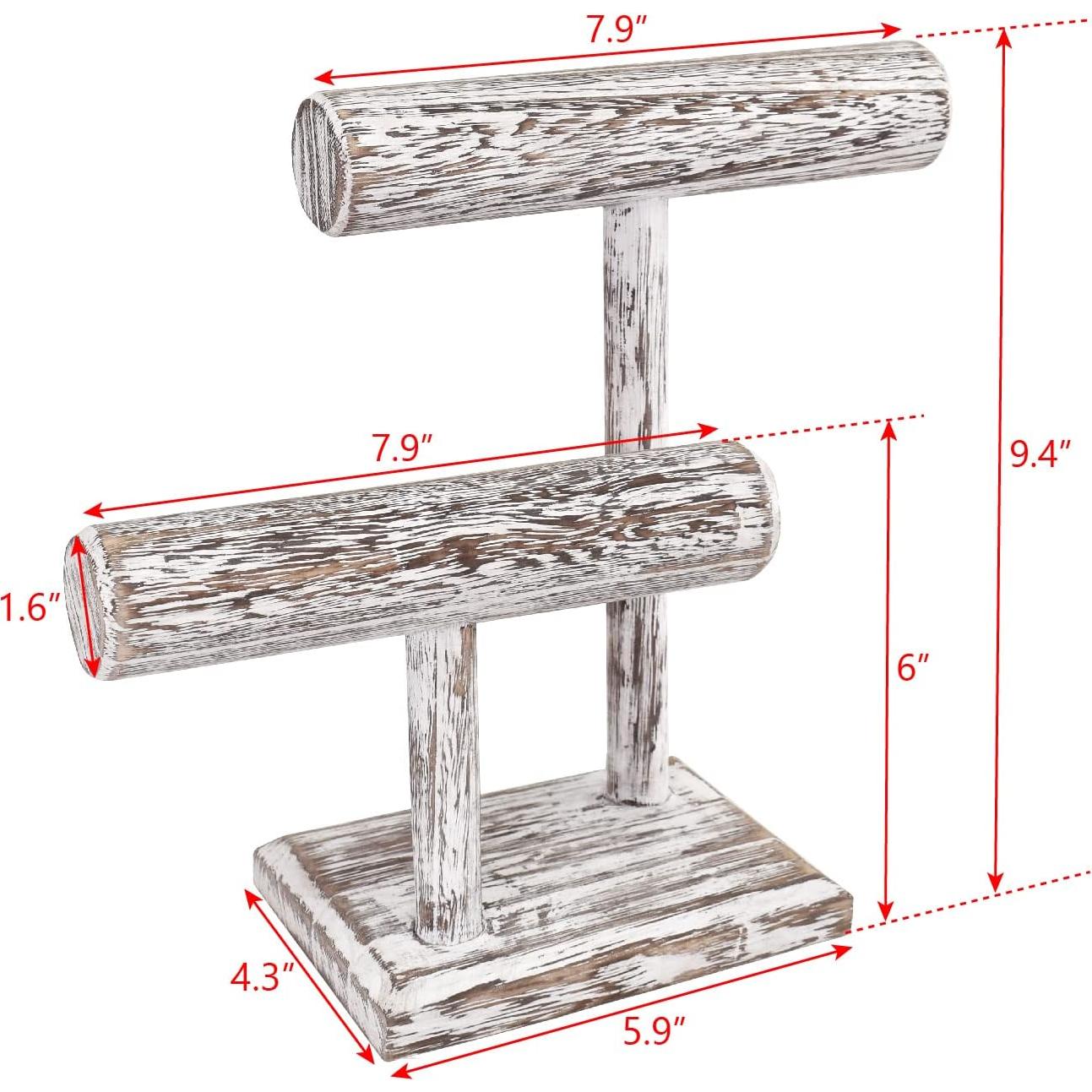 Soporte de Joyería Ikee Design de Madera 2 Niveles Blanco Antiguo