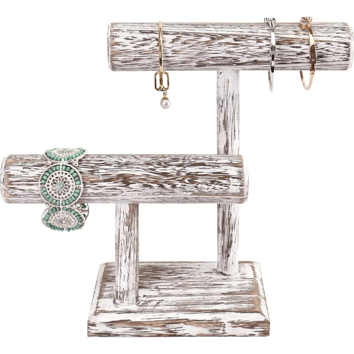 Soporte de Joyería Ikee Design de Madera 2 Niveles Blanco Antiguo