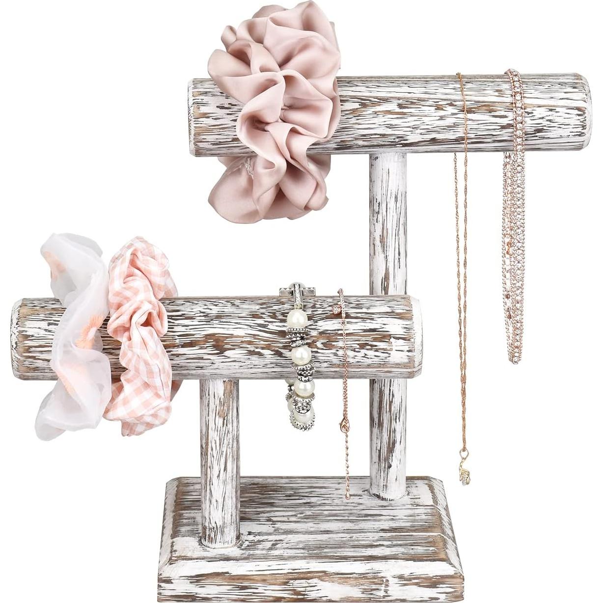 Soporte de Joyería Ikee Design de Madera 2 Niveles Blanco Antiguo