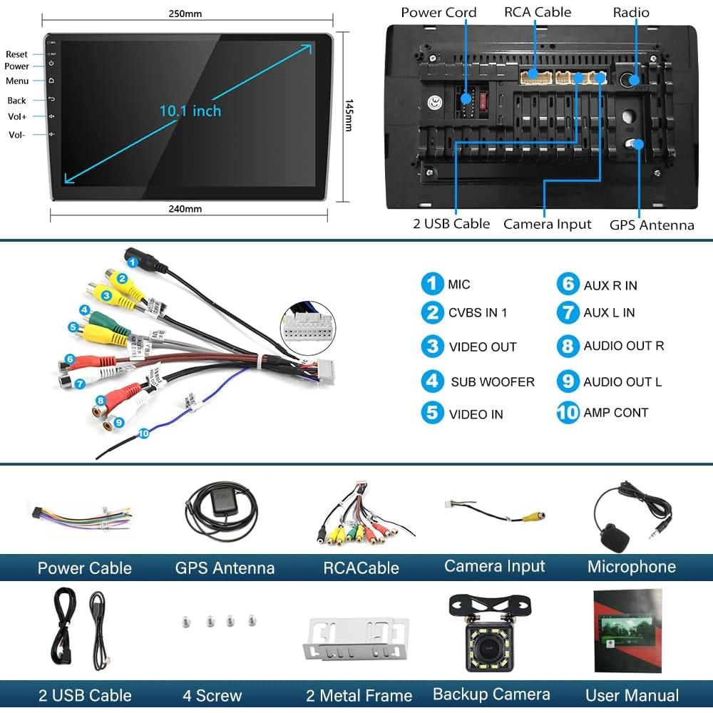 Estéreo de Coche Hikity Doble Din 10.1" Android Auto Carplay