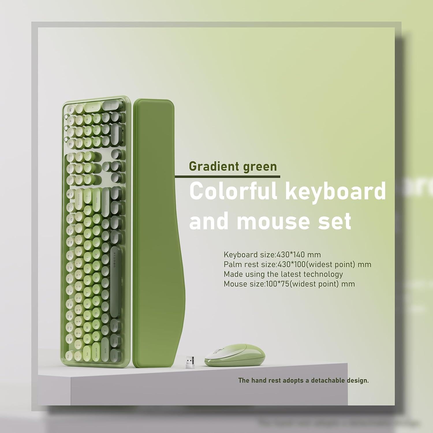 Combo Teclado y Ratón Inalámbrico UBOTIE Verde con Soporte