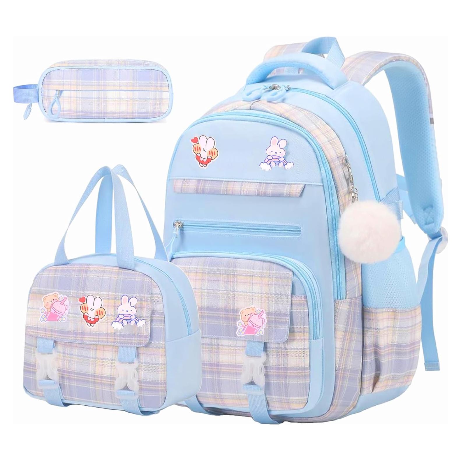 Mochila Escolar para Niñas 16.8" Azul con Set de Almuerzo
