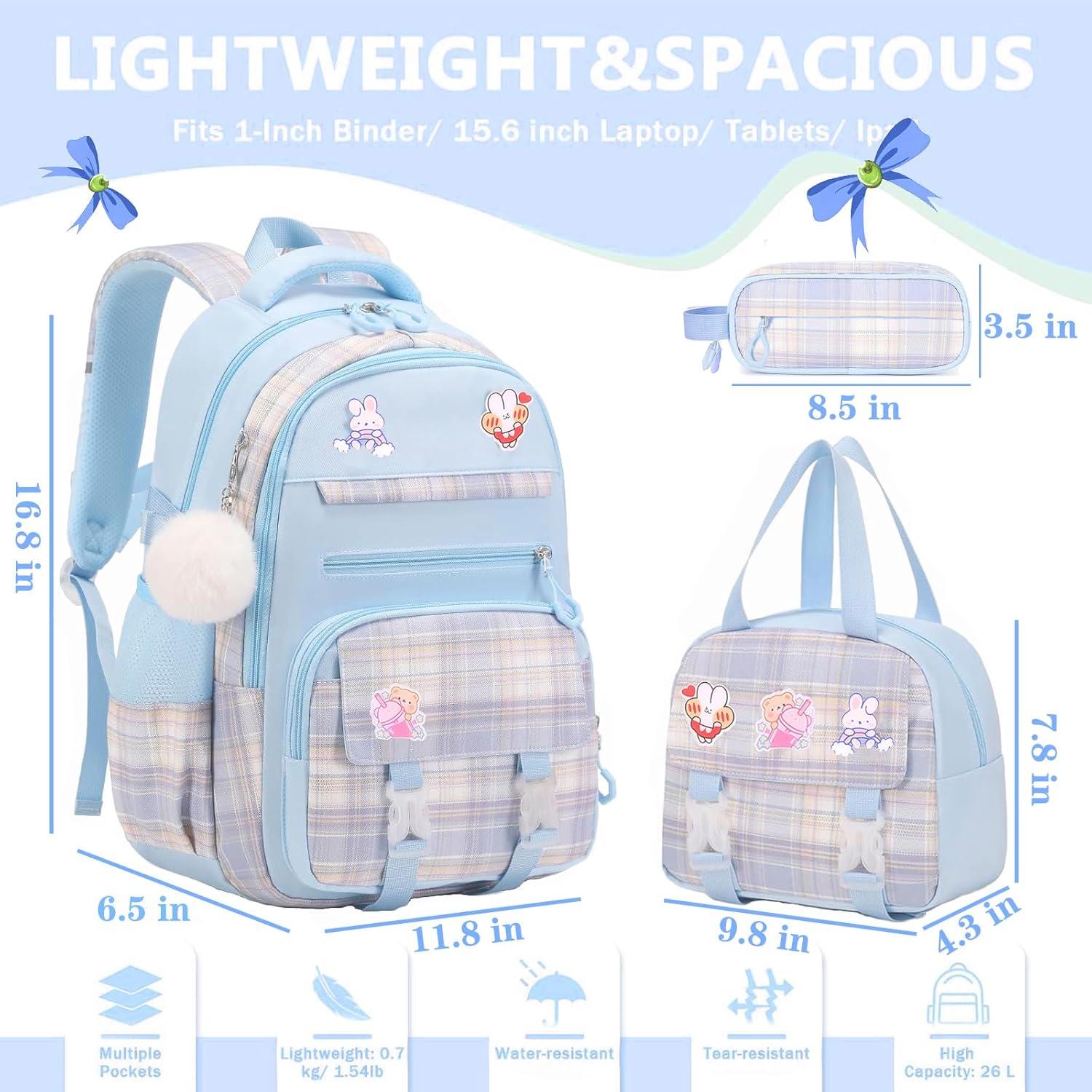 Mochila Escolar para Niñas 16.8" Azul con Set de Almuerzo