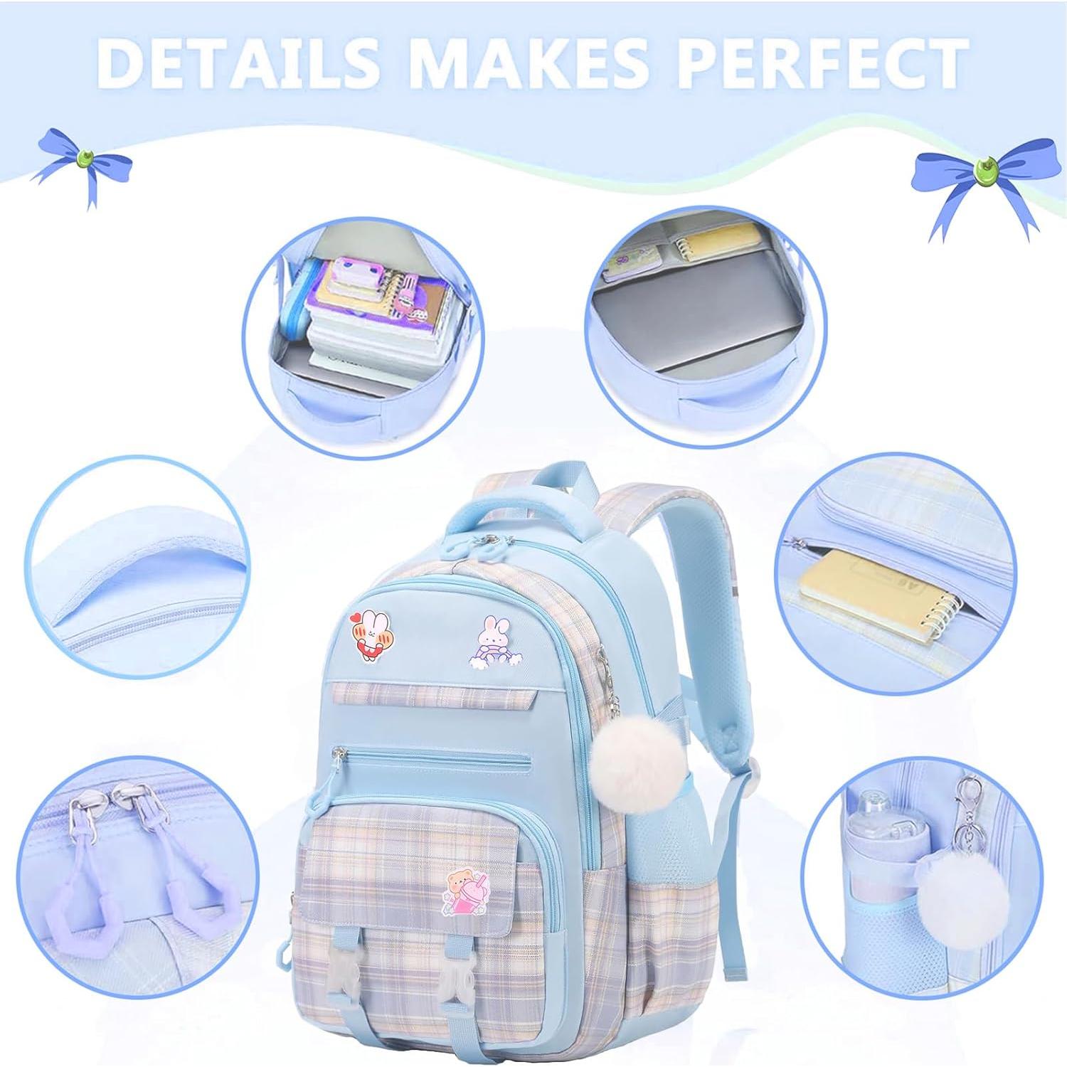 Mochila Escolar para Niñas 16.8" Azul con Set de Almuerzo