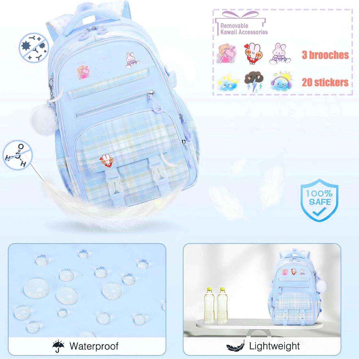 Mochila Escolar para Niñas 16.8" Azul con Set de Almuerzo