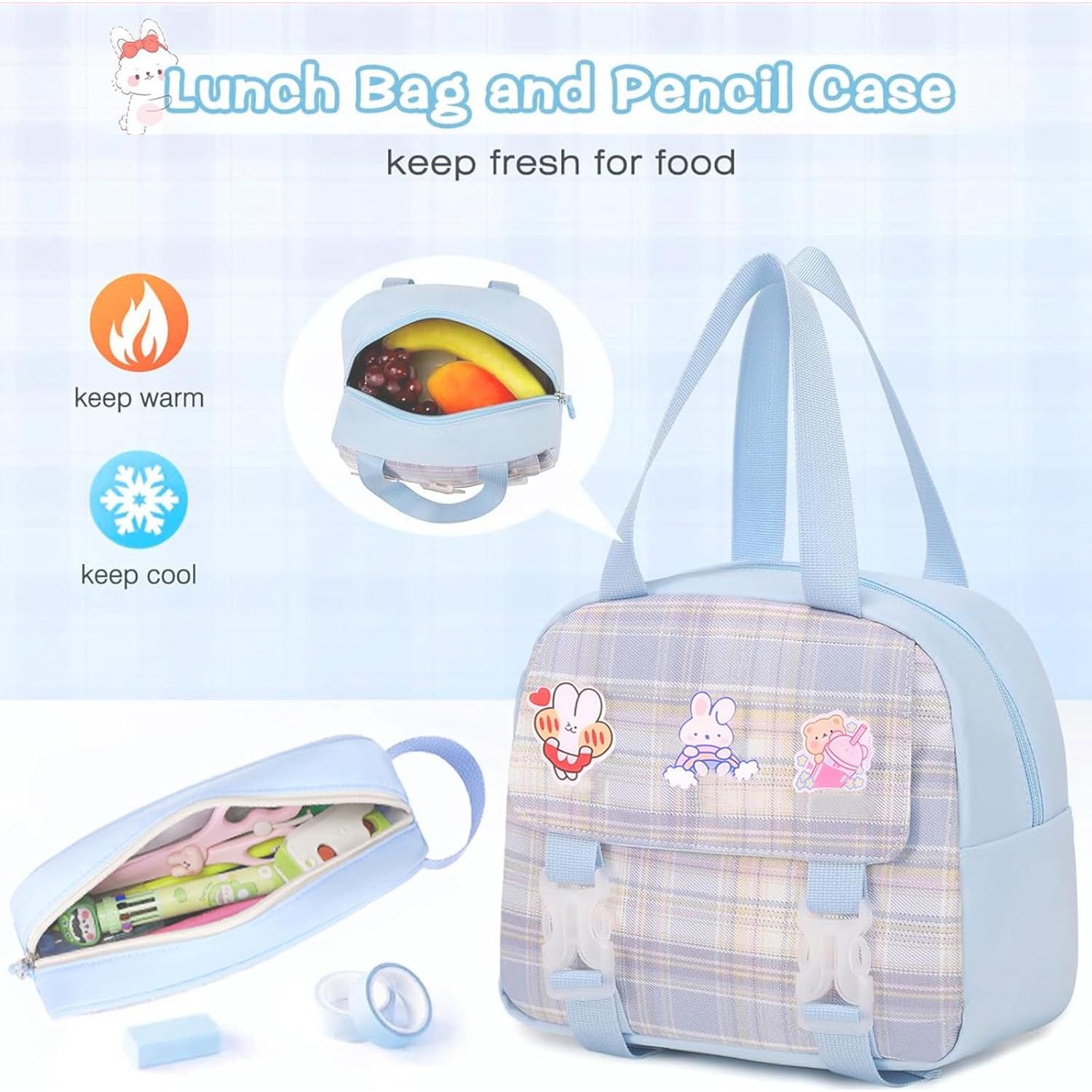 Mochila Escolar para Niñas 16.8" Azul con Set de Almuerzo