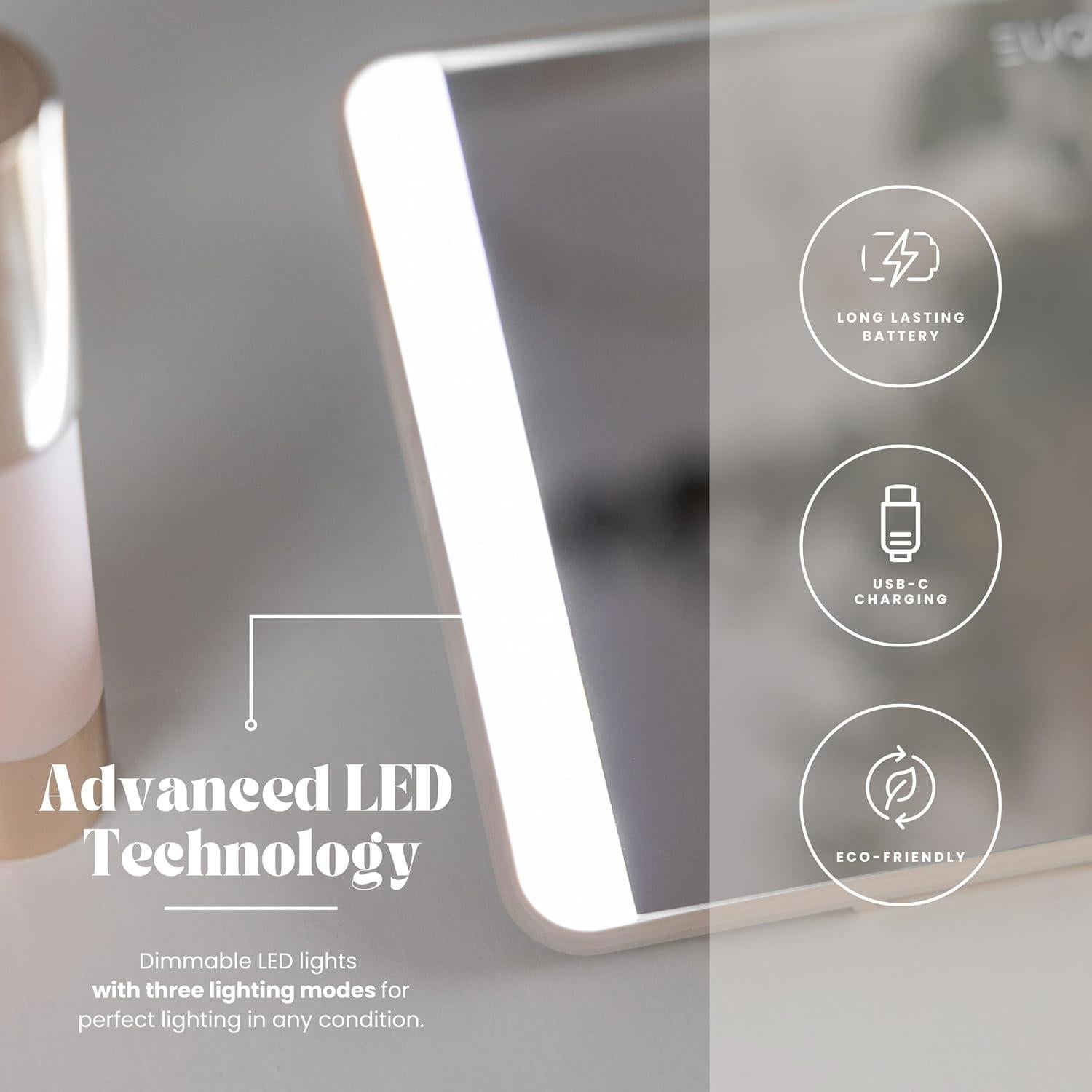 Espejo de Visera Solar LED LUXIQUE SM426 Recargable Beige