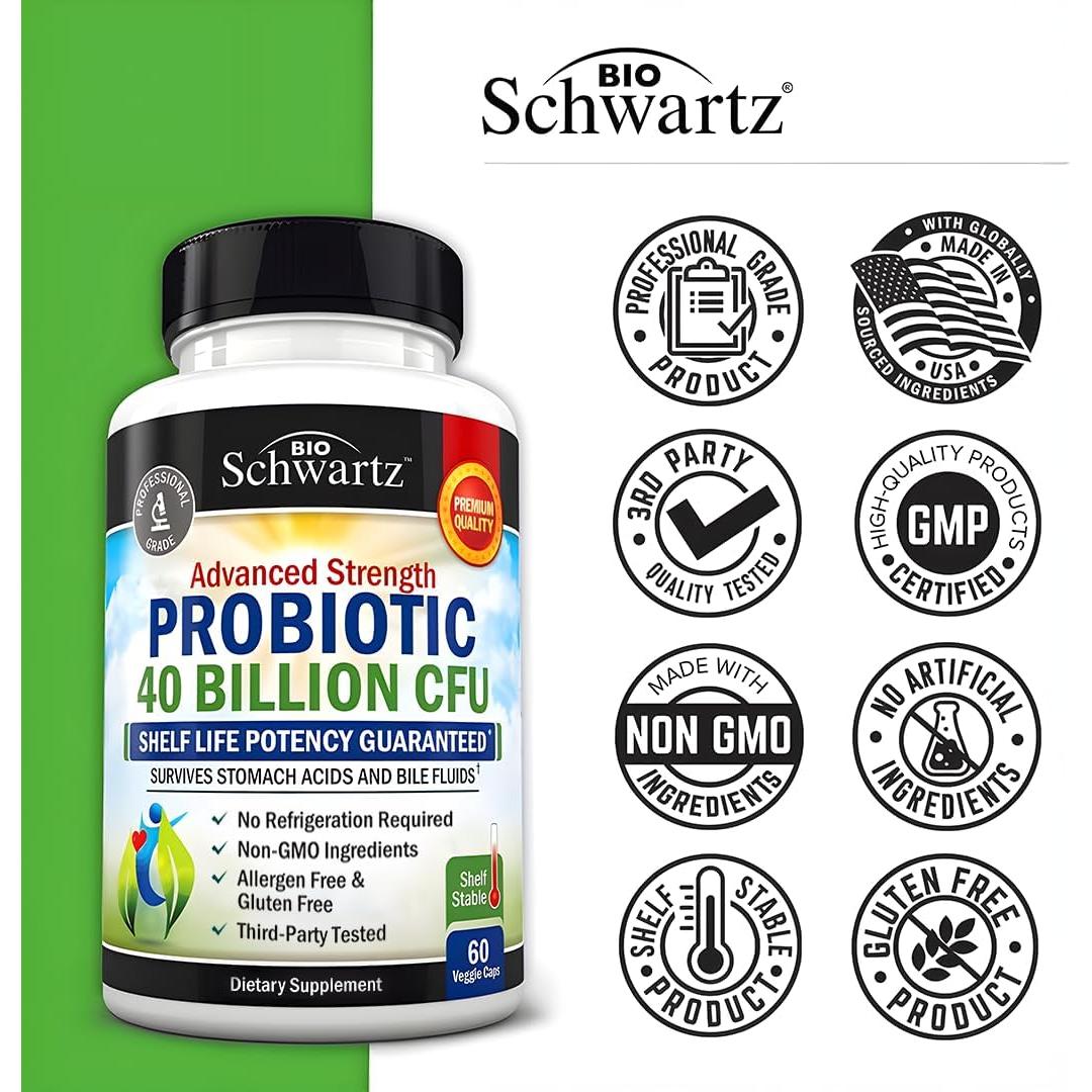 Suplemento Probiotico Diario BioSchwartz 40 Mil Millones CFU 60 Cápsulas