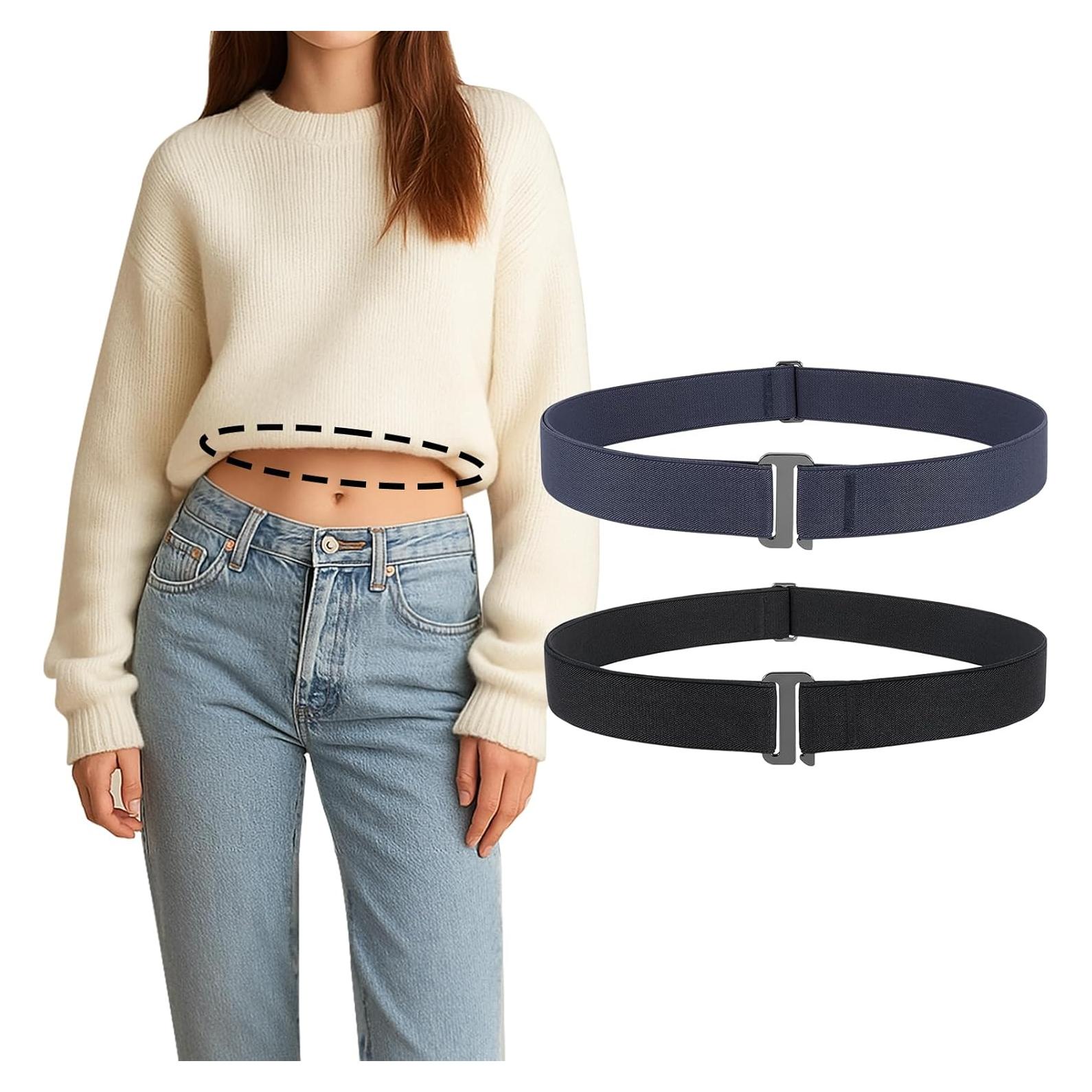 Cinturón Ajustable JASGOOD para Crop Top - Elástico Negro/Azul