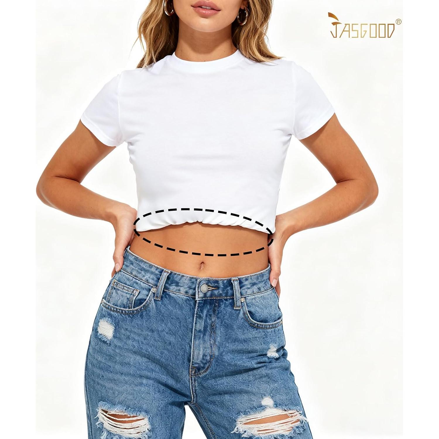 Cinturón Ajustable JASGOOD para Crop Top - Elástico Negro/Azul