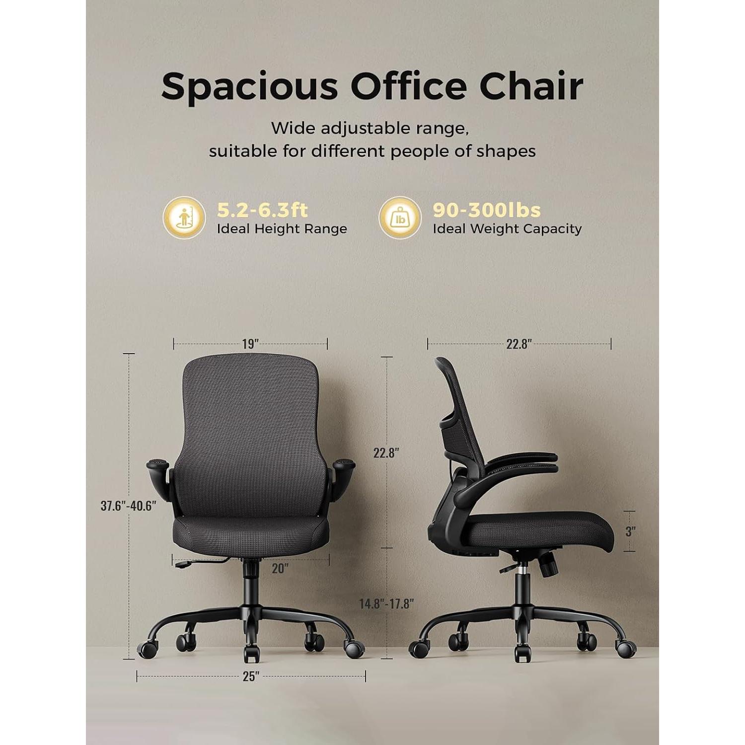 Silla de Oficina Ergonómica Deroavixe 9020A-BLK con Soporte Lumbar