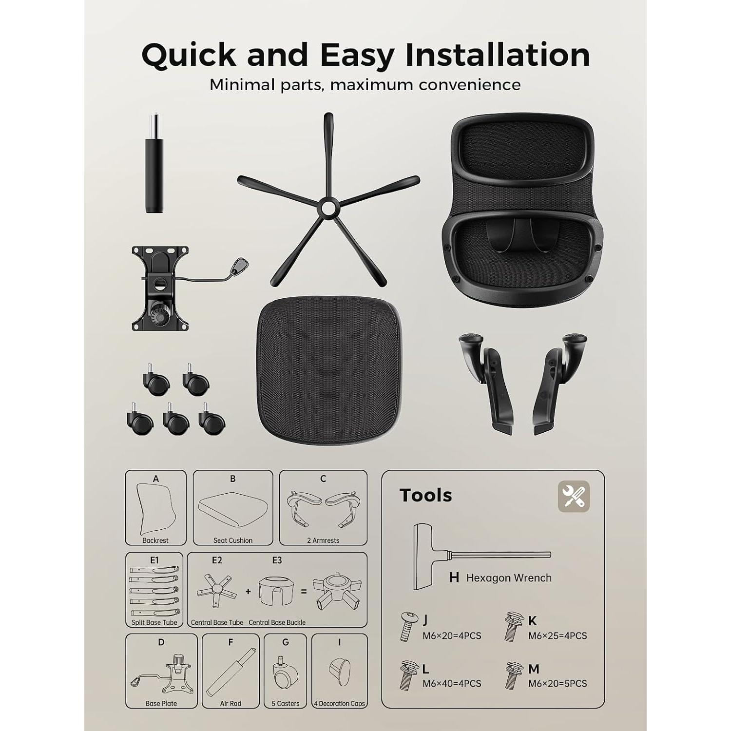 Silla de Oficina Ergonómica Deroavixe 9020A-BLK con Soporte Lumbar