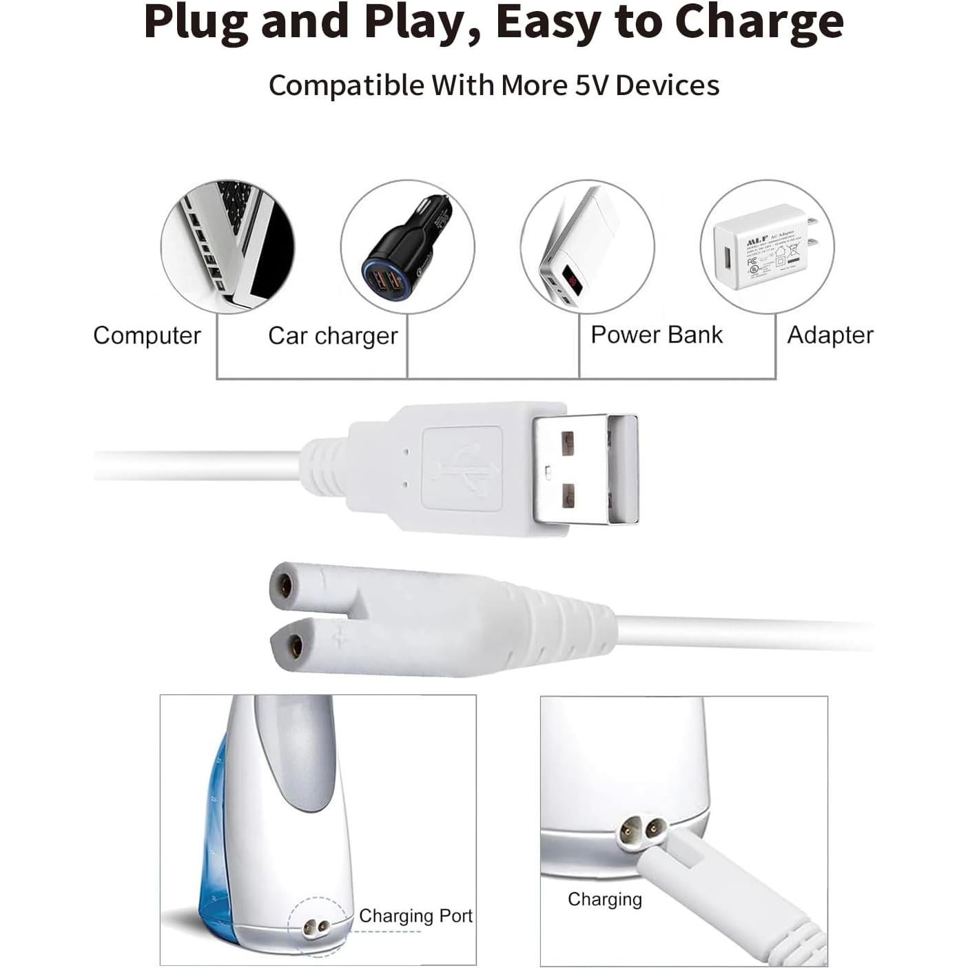 Cable de Carga USB 3V Tonton para Irrigador Dental Waterpik 1.5m