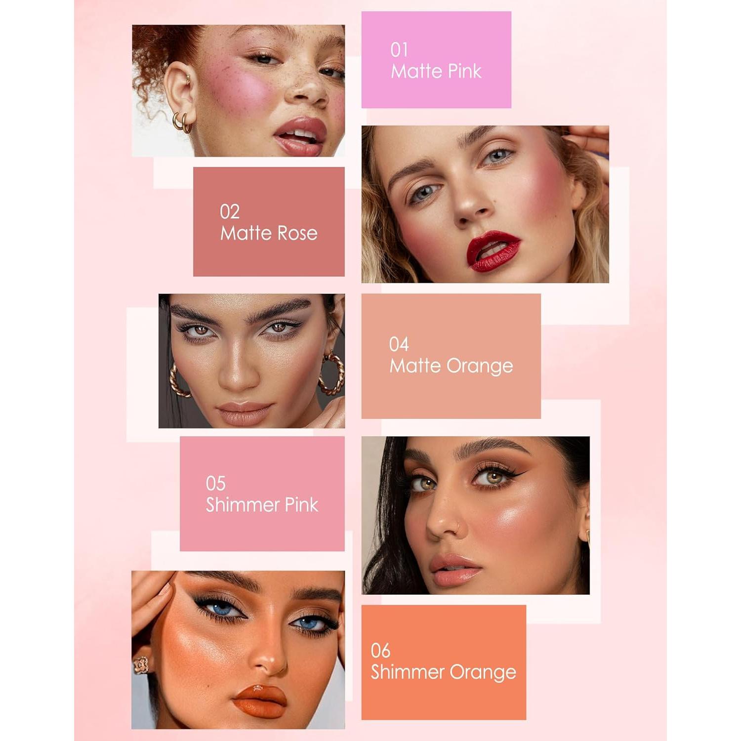 Paleta de Rubor Gradual Rosa con Brillo y Brocha - 4g