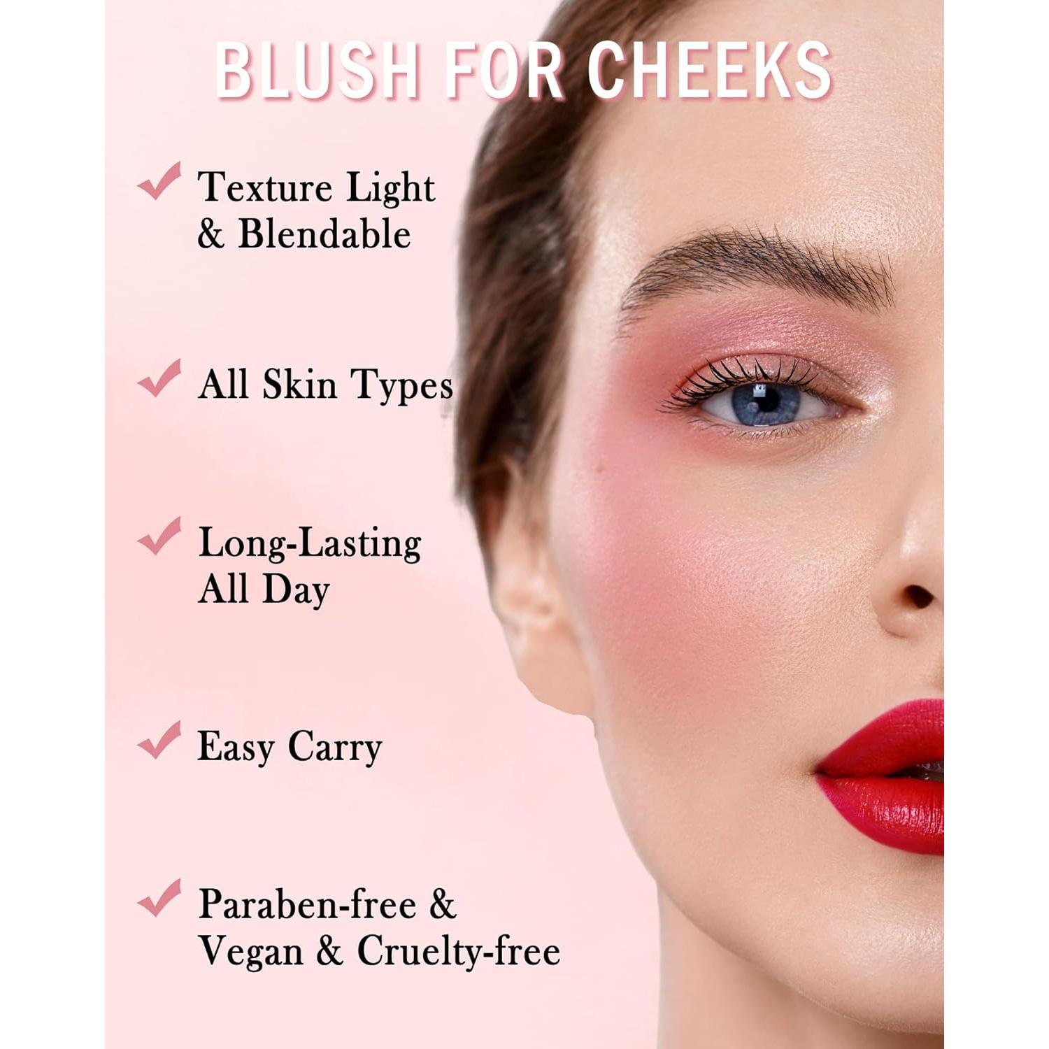 Paleta de Rubor Gradual Rosa con Brillo y Brocha - 4g