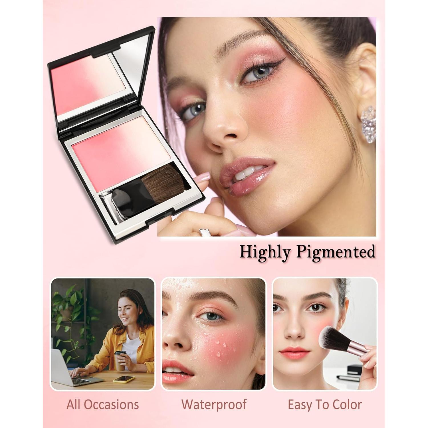 Paleta de Rubor Gradual Rosa con Brillo y Brocha - 4g