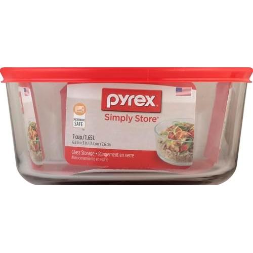 Tazón de Vidrio Pyrex 7203 de 7 Tazas con Tapa Roja 7402-PC