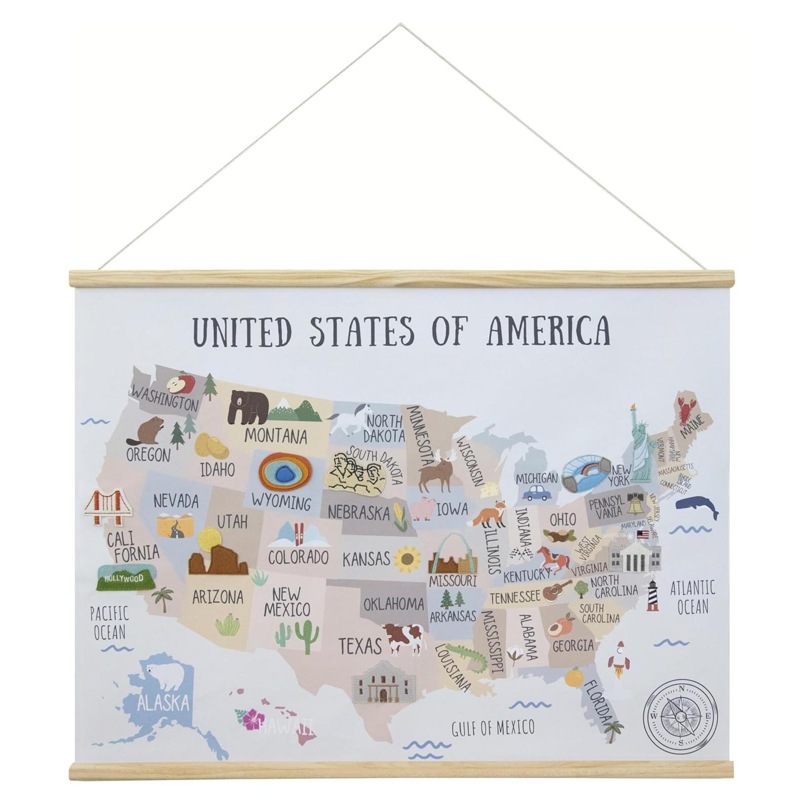 Póster Mapa de EE. UU. Bordado Bon et Beau 81x61 cm