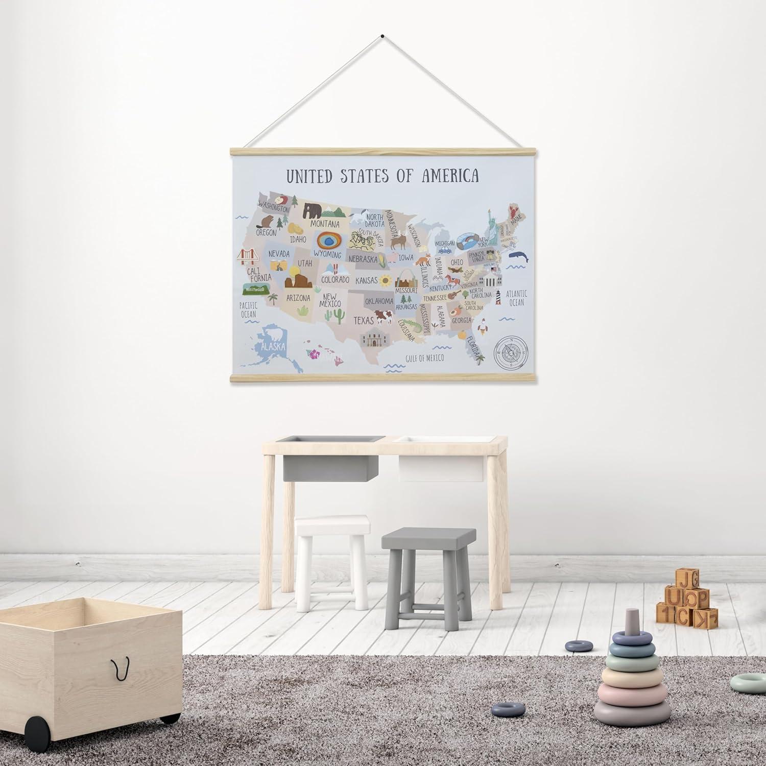 Póster Mapa de EE. UU. Bordado Bon et Beau 81x61 cm