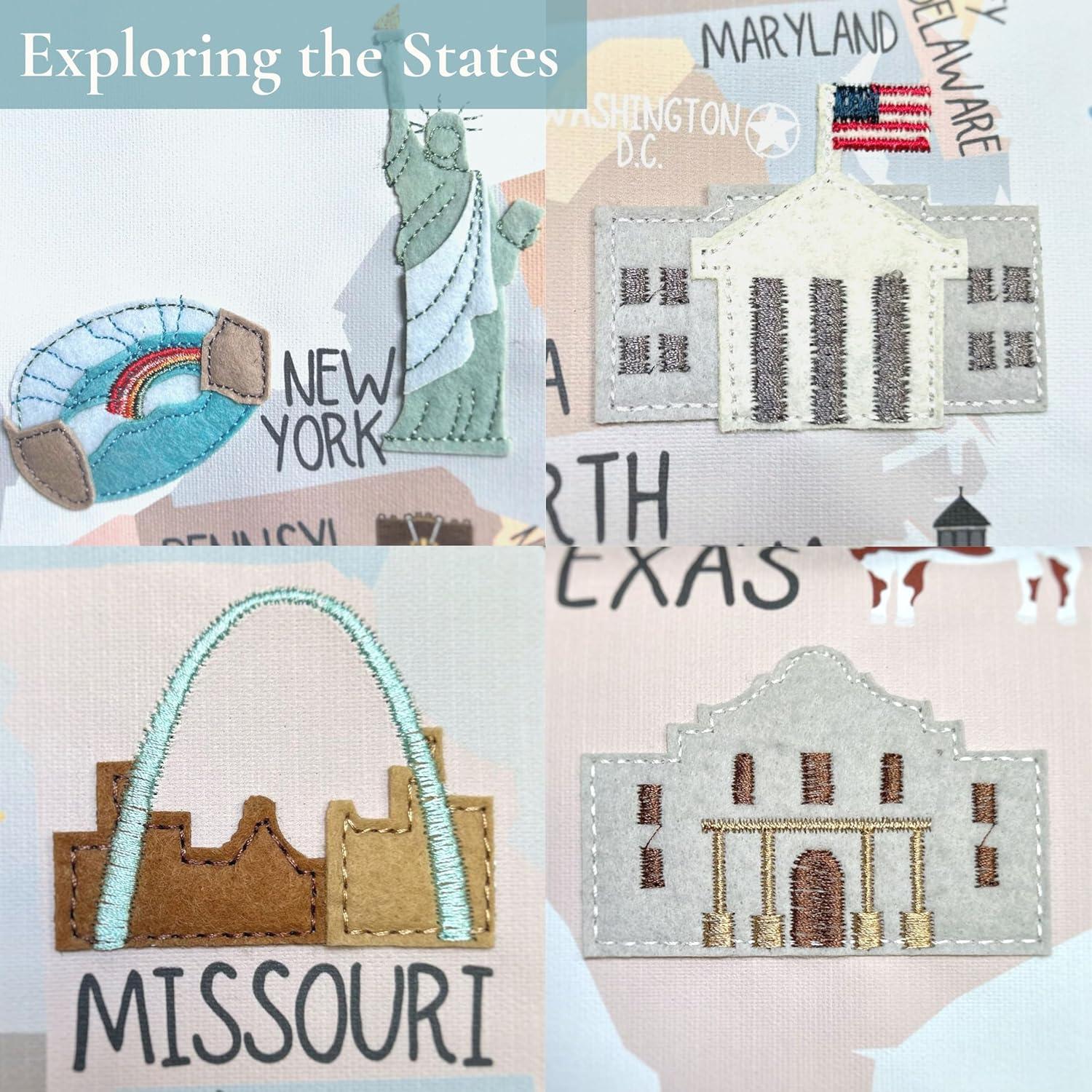 Póster Mapa de EE. UU. Bordado Bon et Beau 81x61 cm