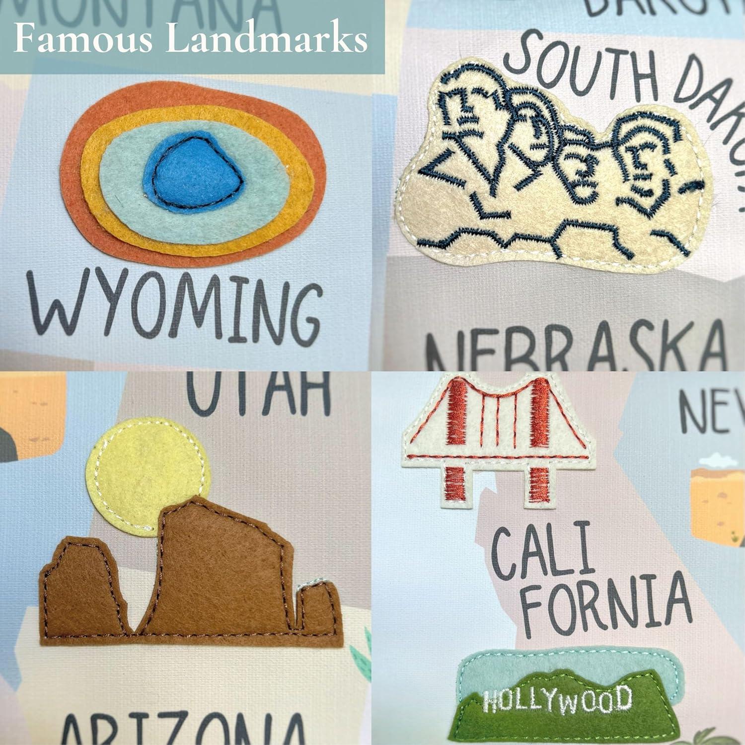 Póster Mapa de EE. UU. Bordado Bon et Beau 81x61 cm