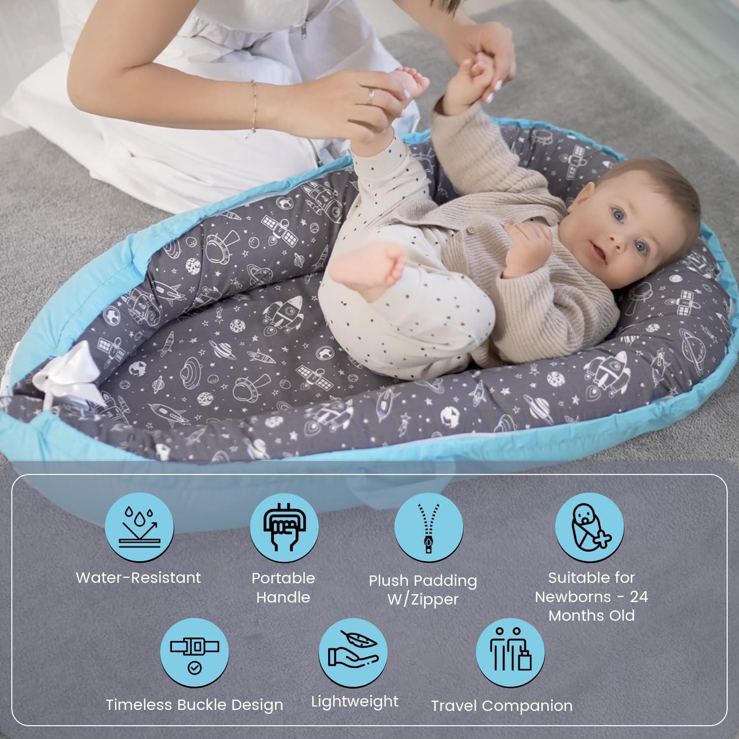 Cuna para Bebés Beeezy Buddies Azul/Gris 0-24 Meses Portátil