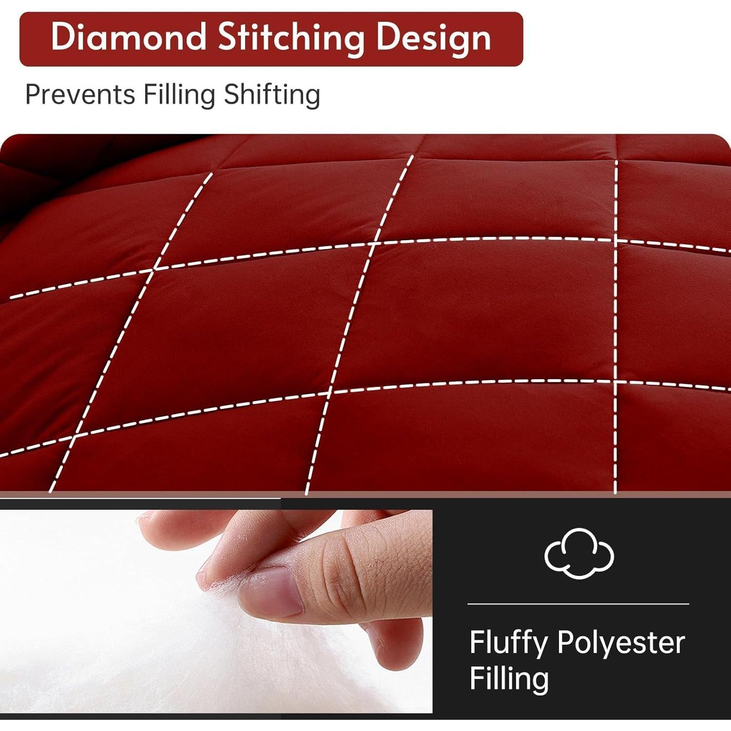 Juego de Edredón Individual MUXHOMO 5 Piezas Rojo y Negro