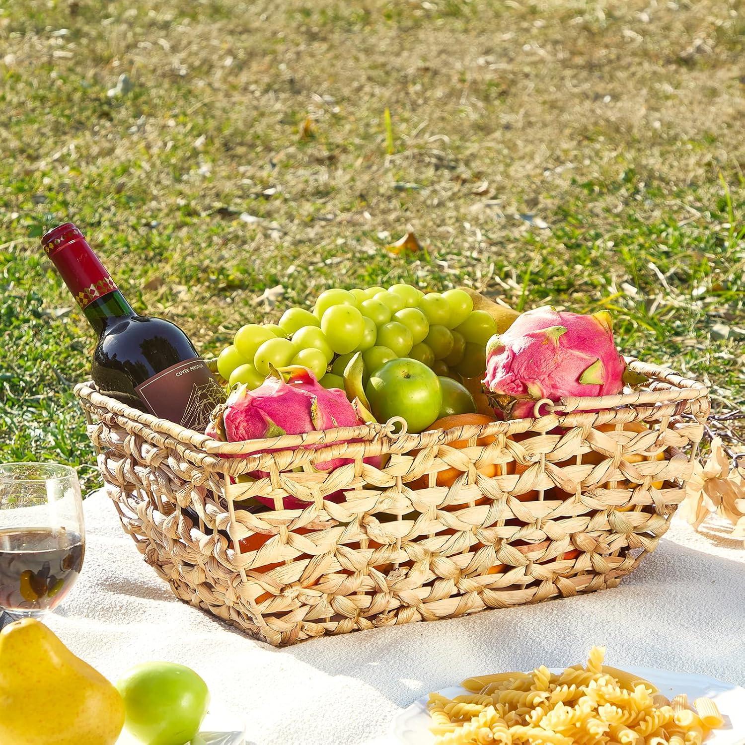 Cesta de Picnic de Mimbre Edergoo con Base de Madera 37x26x17cm