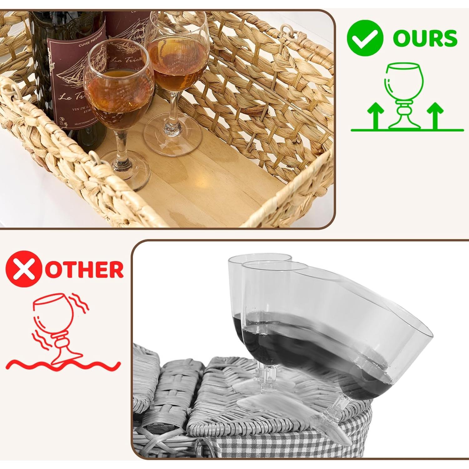 Cesta de Picnic de Mimbre Edergoo con Base de Madera 37x26x17cm