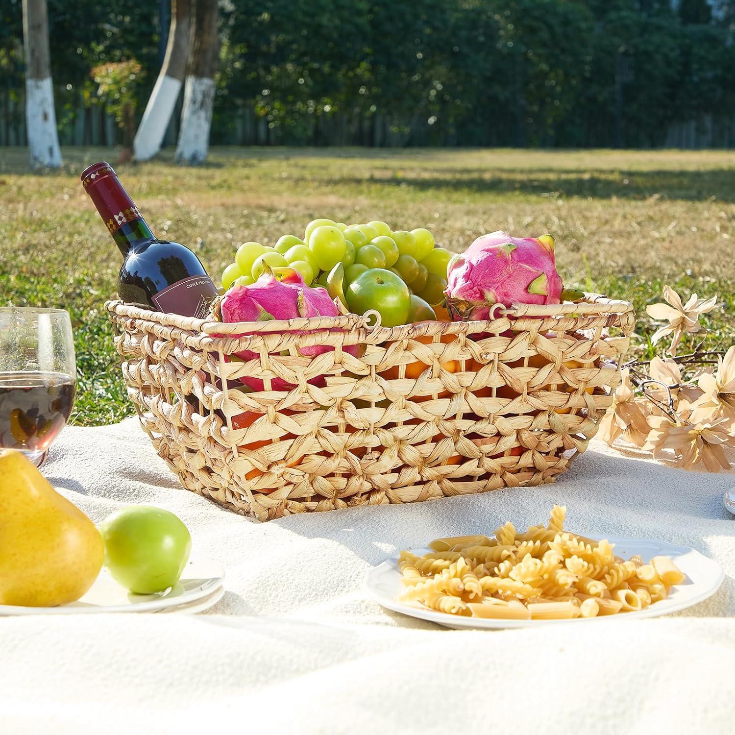 Cesta de Picnic de Mimbre Edergoo con Base de Madera 37x26x17cm