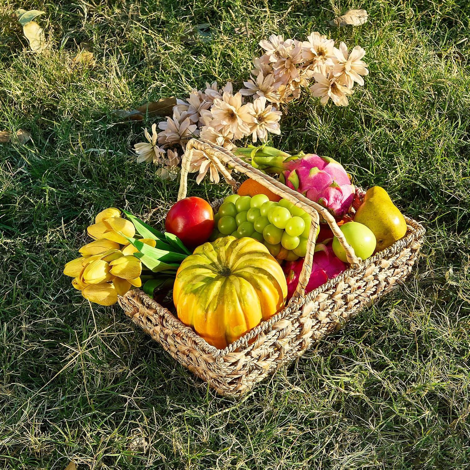 Cesta de Picnic de Mimbre Edergoo con Base de Madera 37x26x17cm