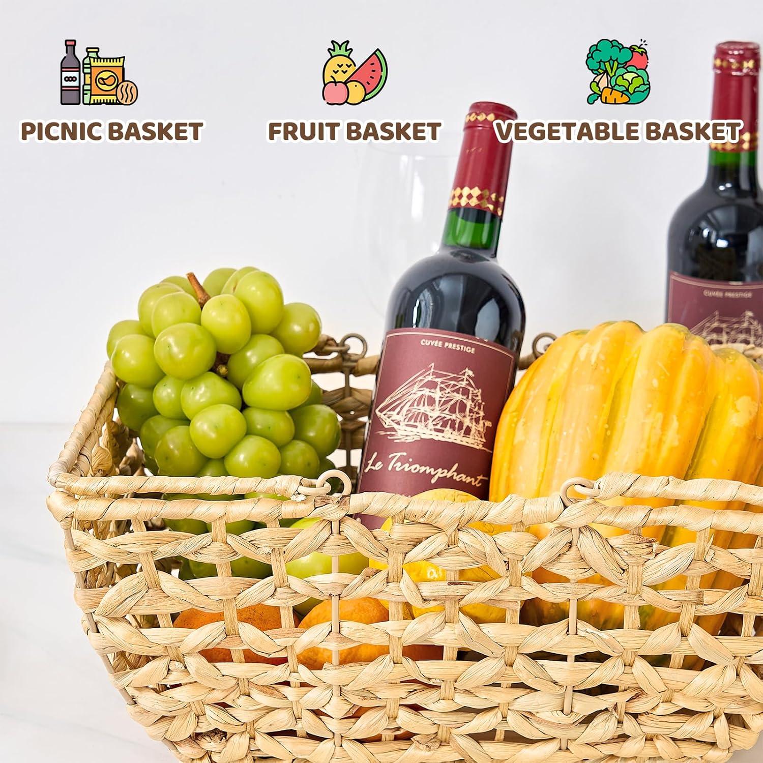 Cesta de Picnic de Mimbre Edergoo con Base de Madera 37x26x17cm