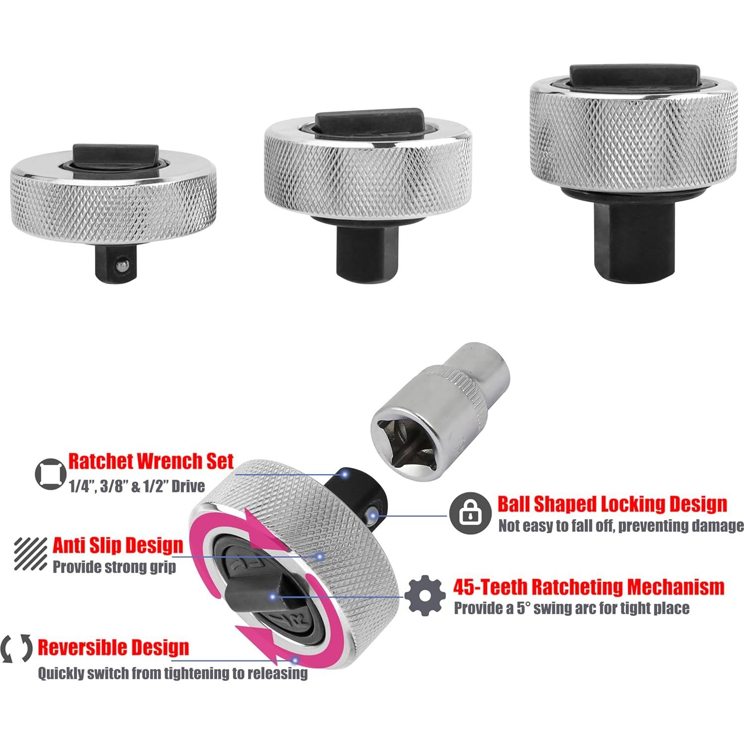 Juego de Mini Llaves de Dedo YAKAMOZ 3 Piezas 1/4 3/8 1/2