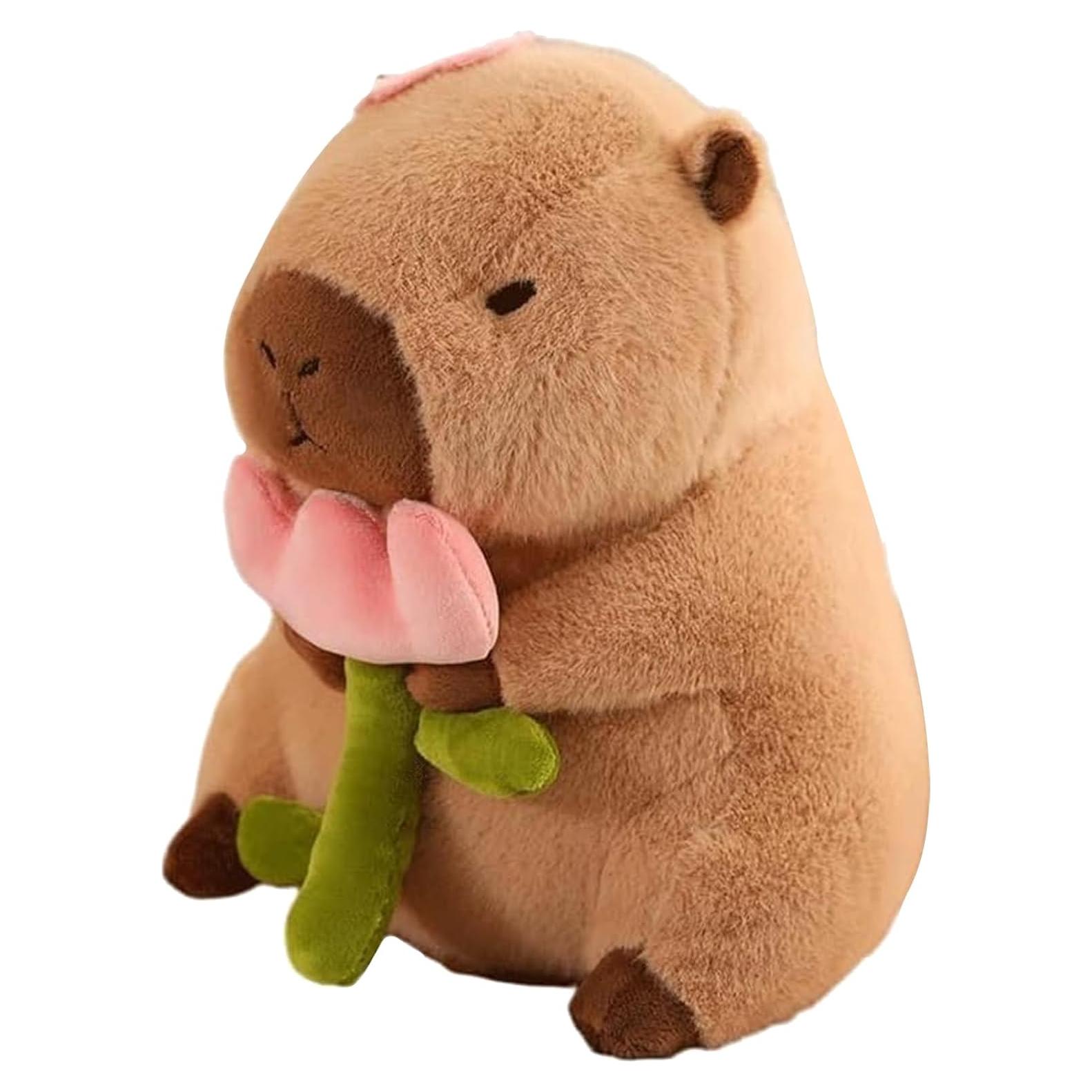 Almohada de peluche Capibara LVQING 28 cm con flores
