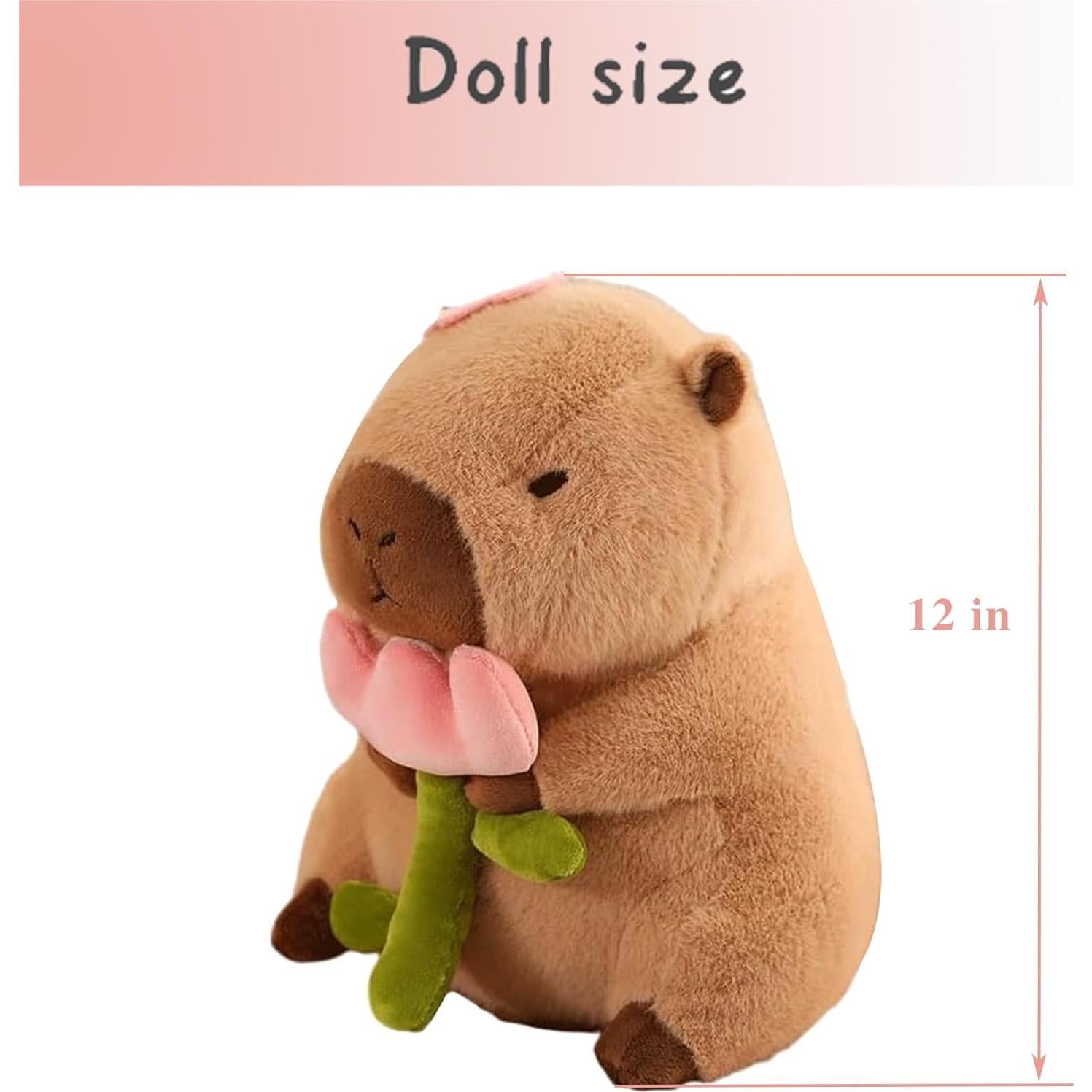 Almohada de peluche Capibara LVQING 28 cm con flores