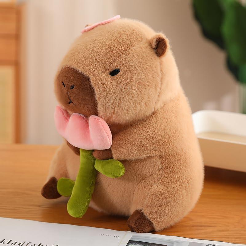 Almohada de peluche Capibara LVQING 28 cm con flores