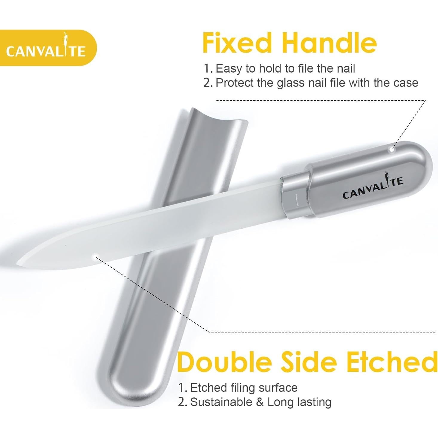 Lima de Uñas de Cristal CANVALITE Doble Cara 15.4cm Plata