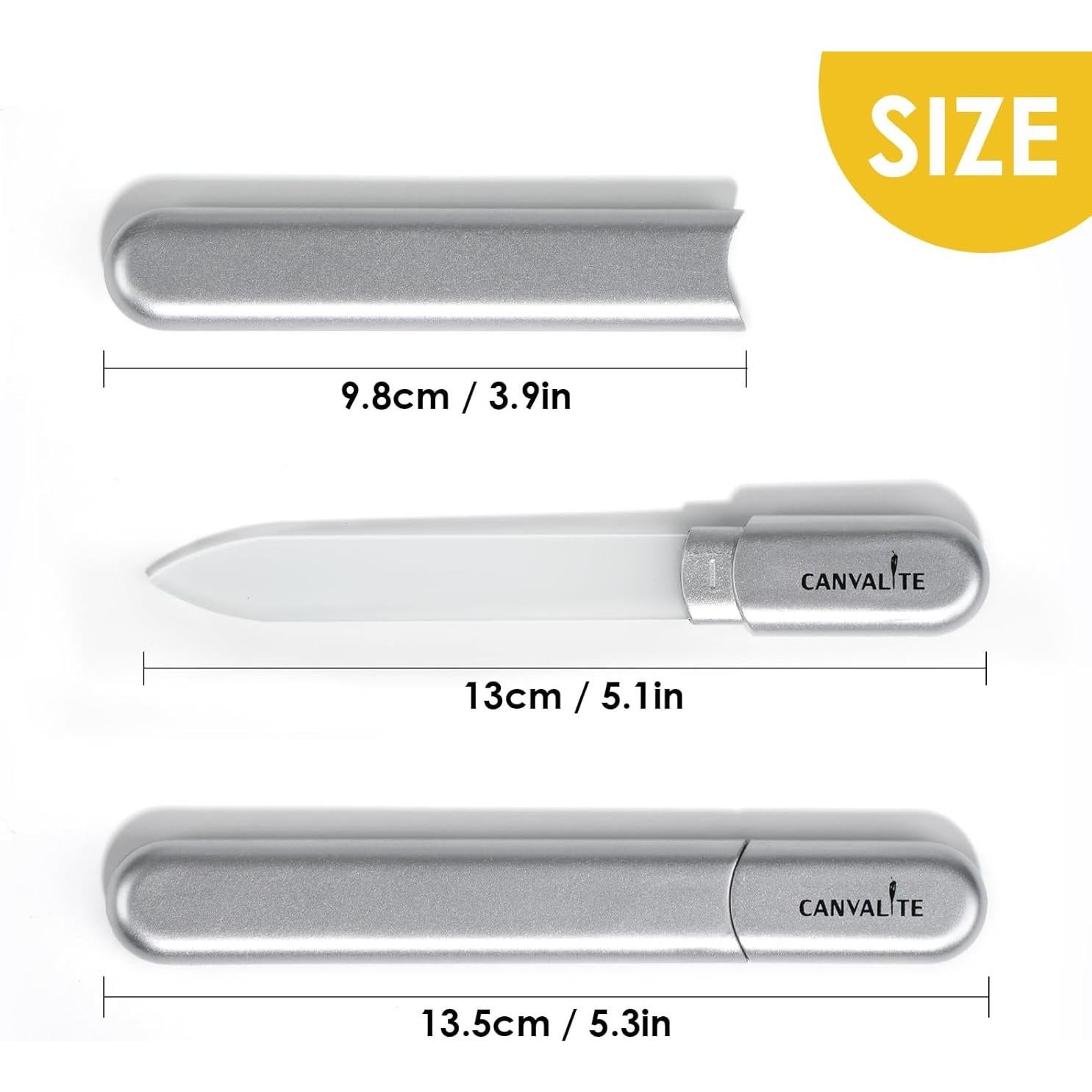 Lima de Uñas de Cristal CANVALITE Doble Cara 15.4cm Plata