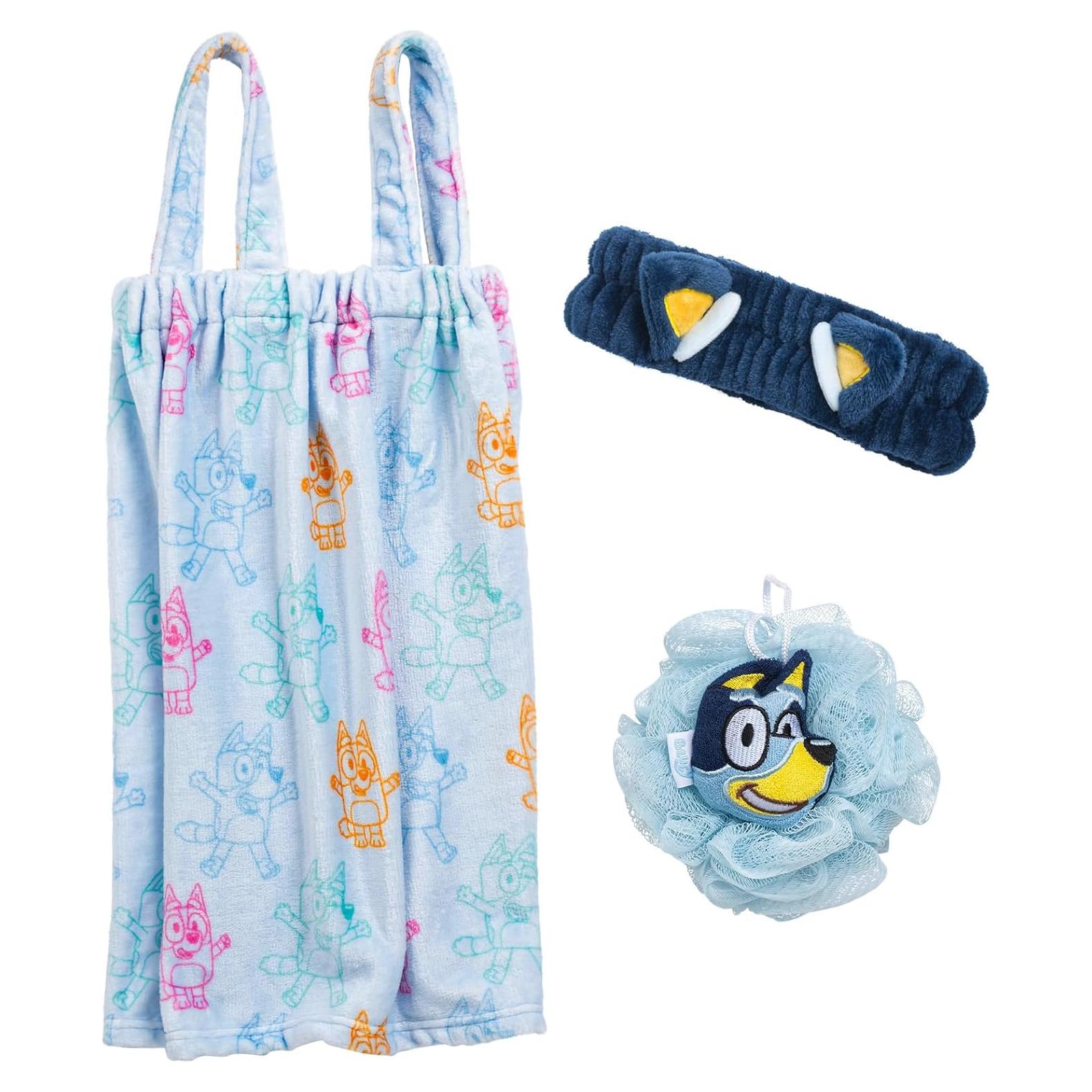 Set de Spa Jay Franco Bluey 3 Piezas - Toalla, Esponja y Diadema