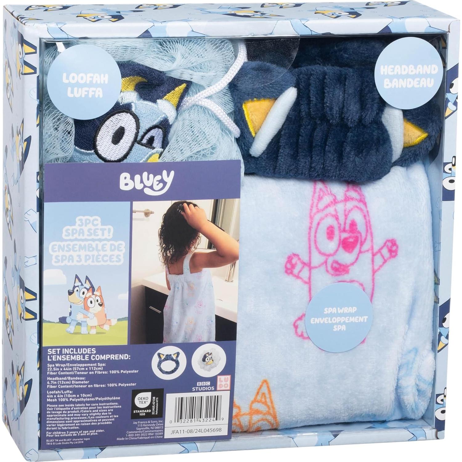 Set de Spa Jay Franco Bluey 3 Piezas - Toalla, Esponja y Diadema