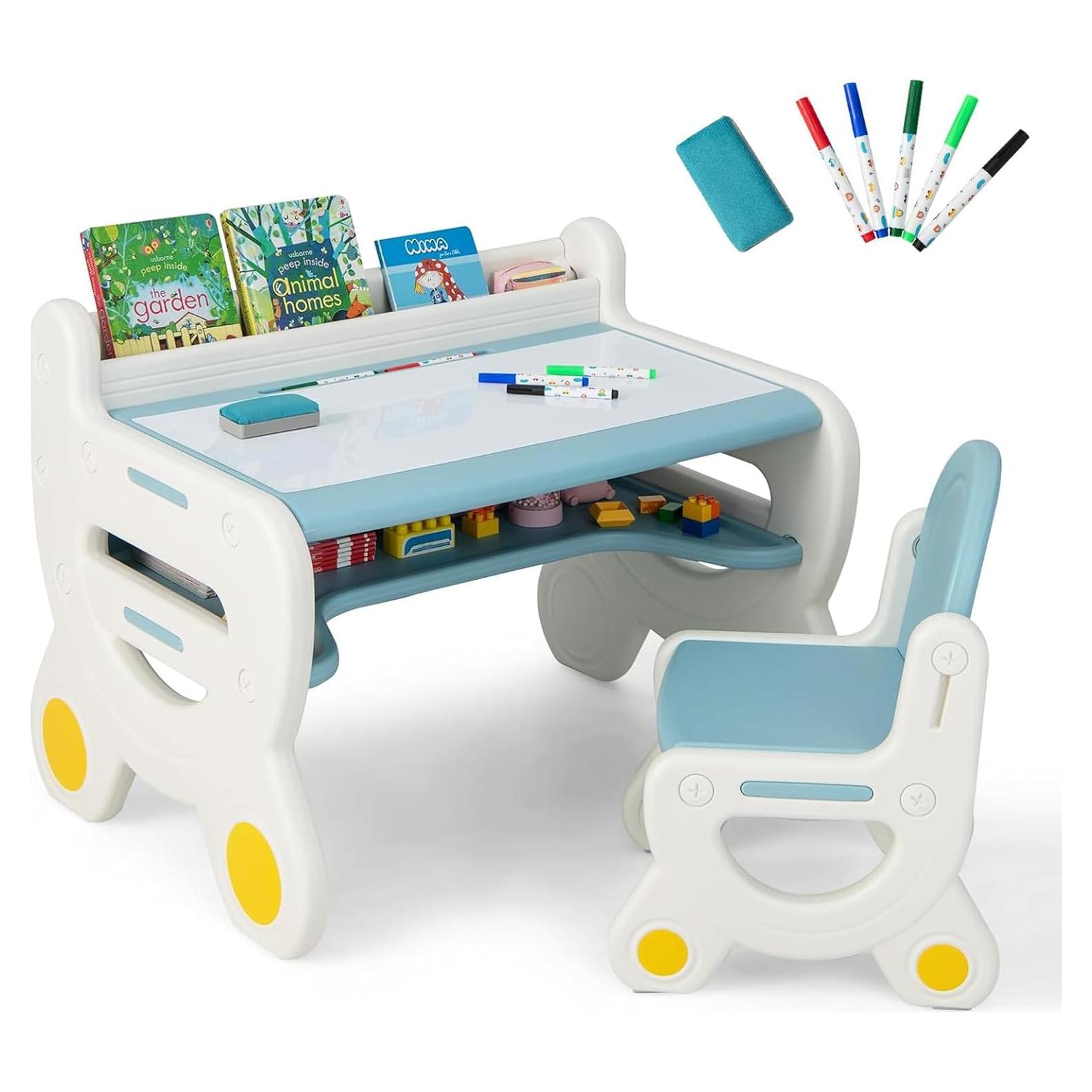 Conjunto de Mesa y Sillas para Niños Costzon Azul 3 Piezas