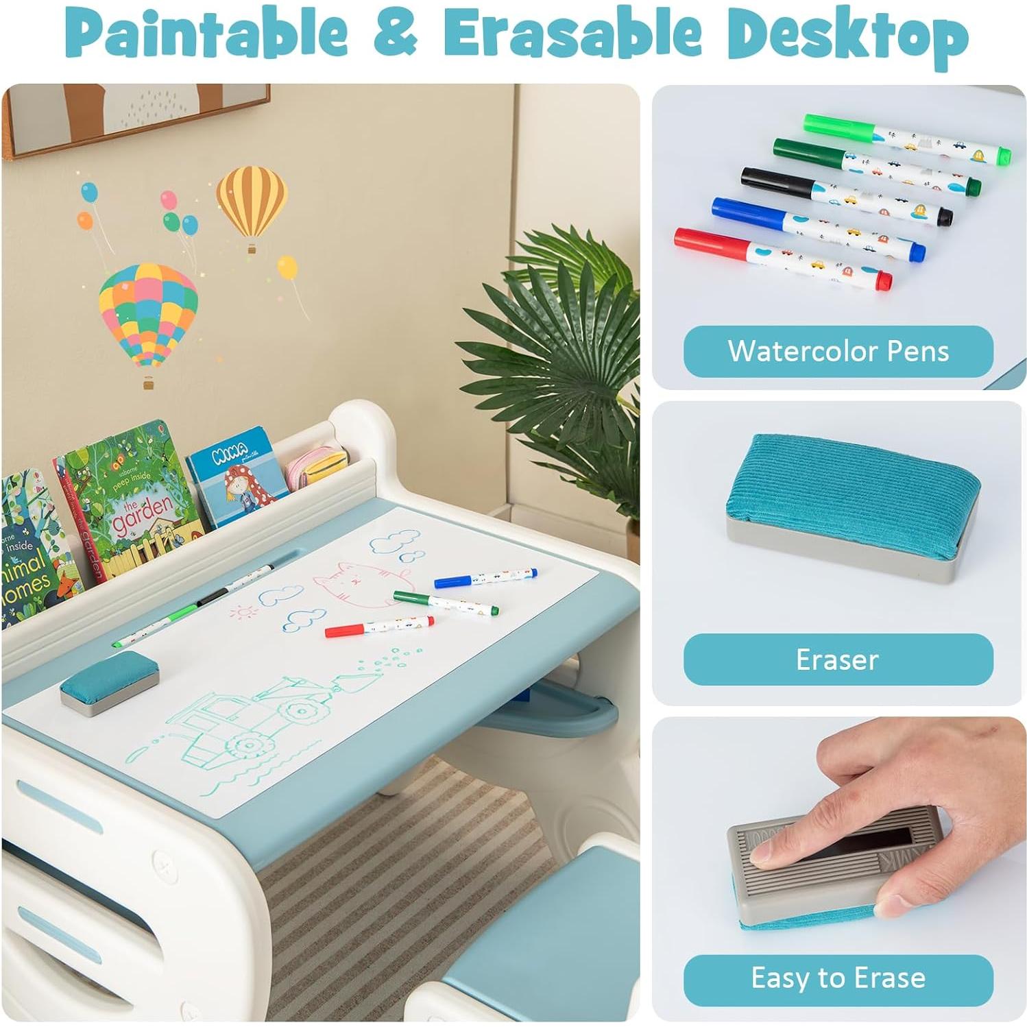 Conjunto de Mesa y Sillas para Niños Costzon Azul 3 Piezas