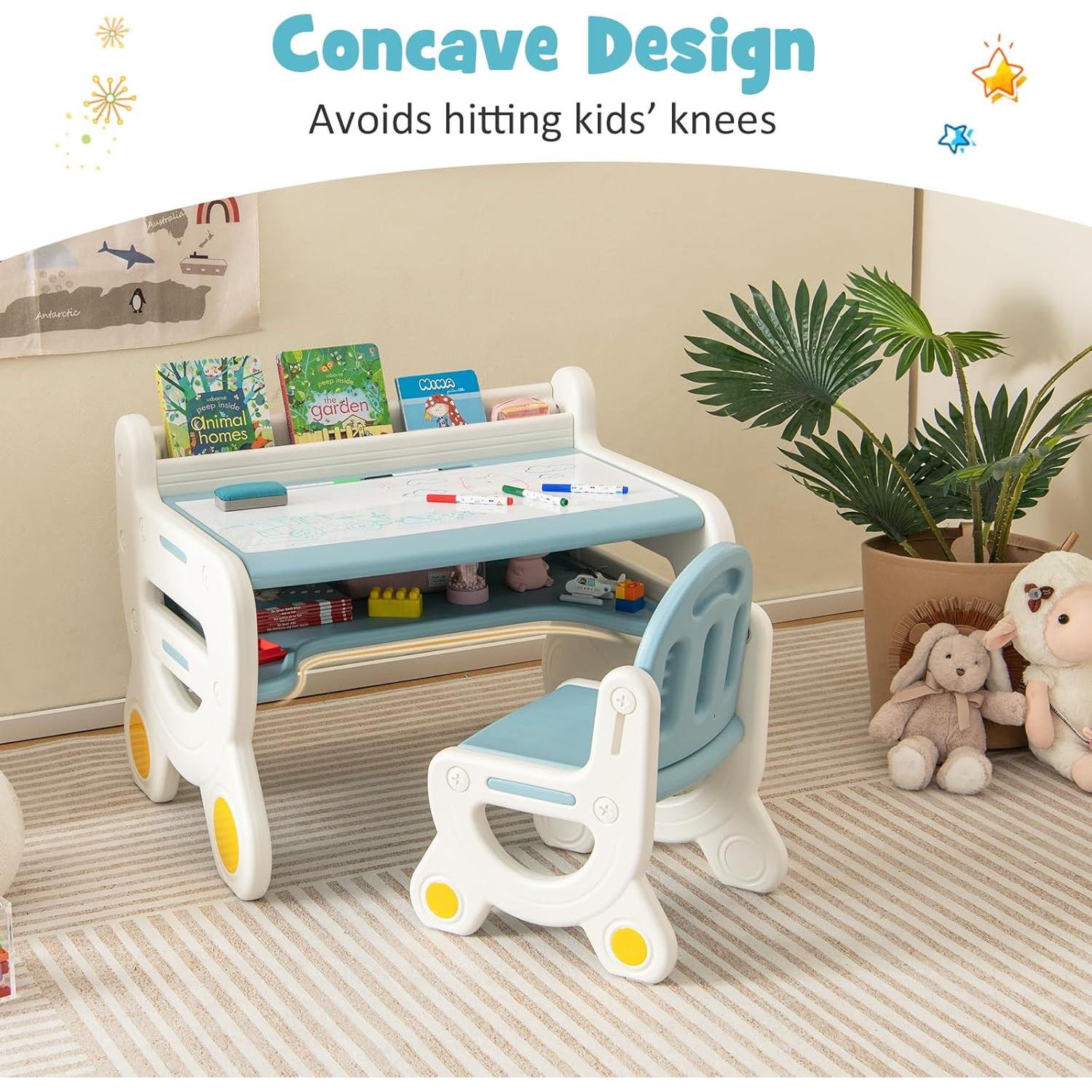 Conjunto de Mesa y Sillas para Niños Costzon Azul 3 Piezas