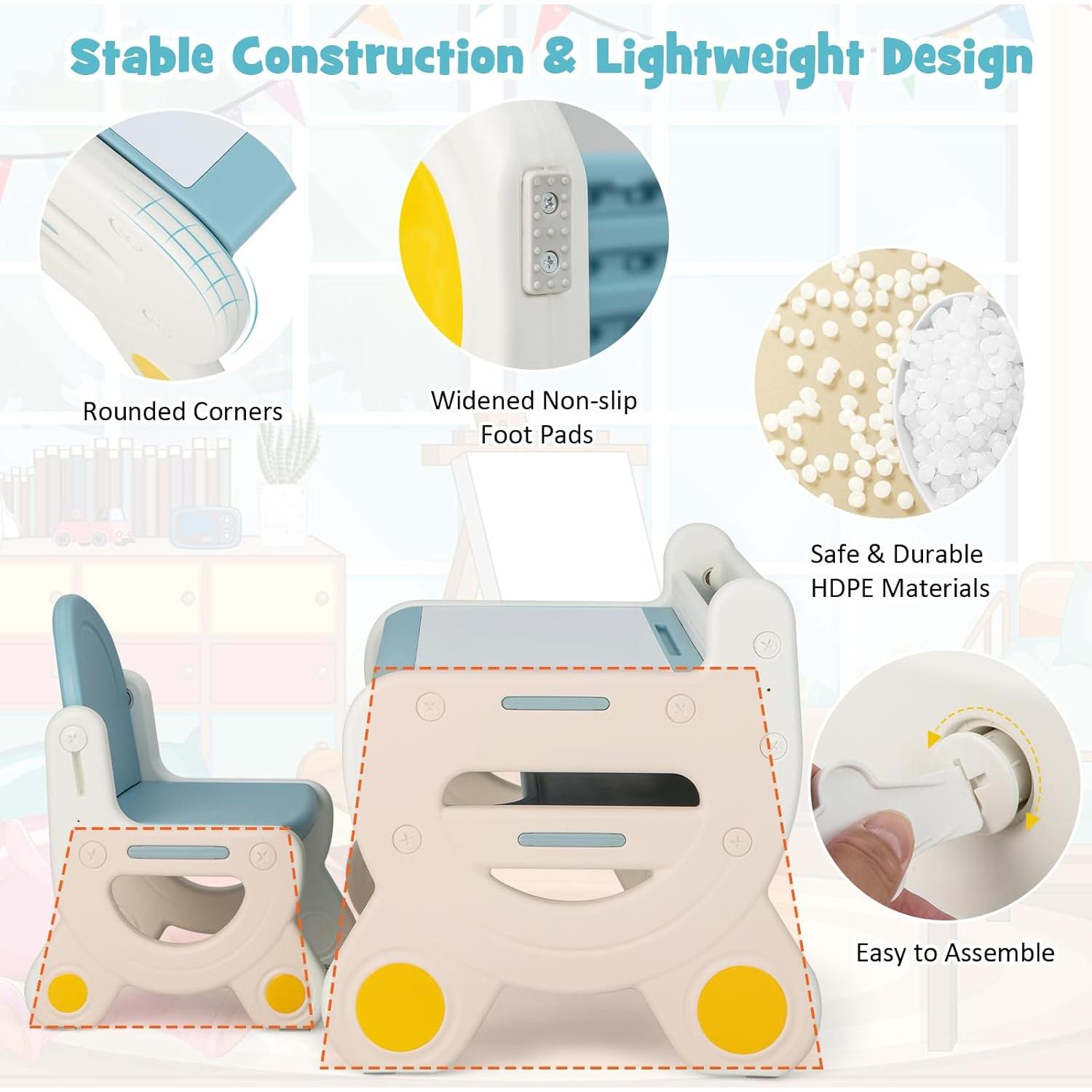 Conjunto de Mesa y Sillas para Niños Costzon Azul 3 Piezas