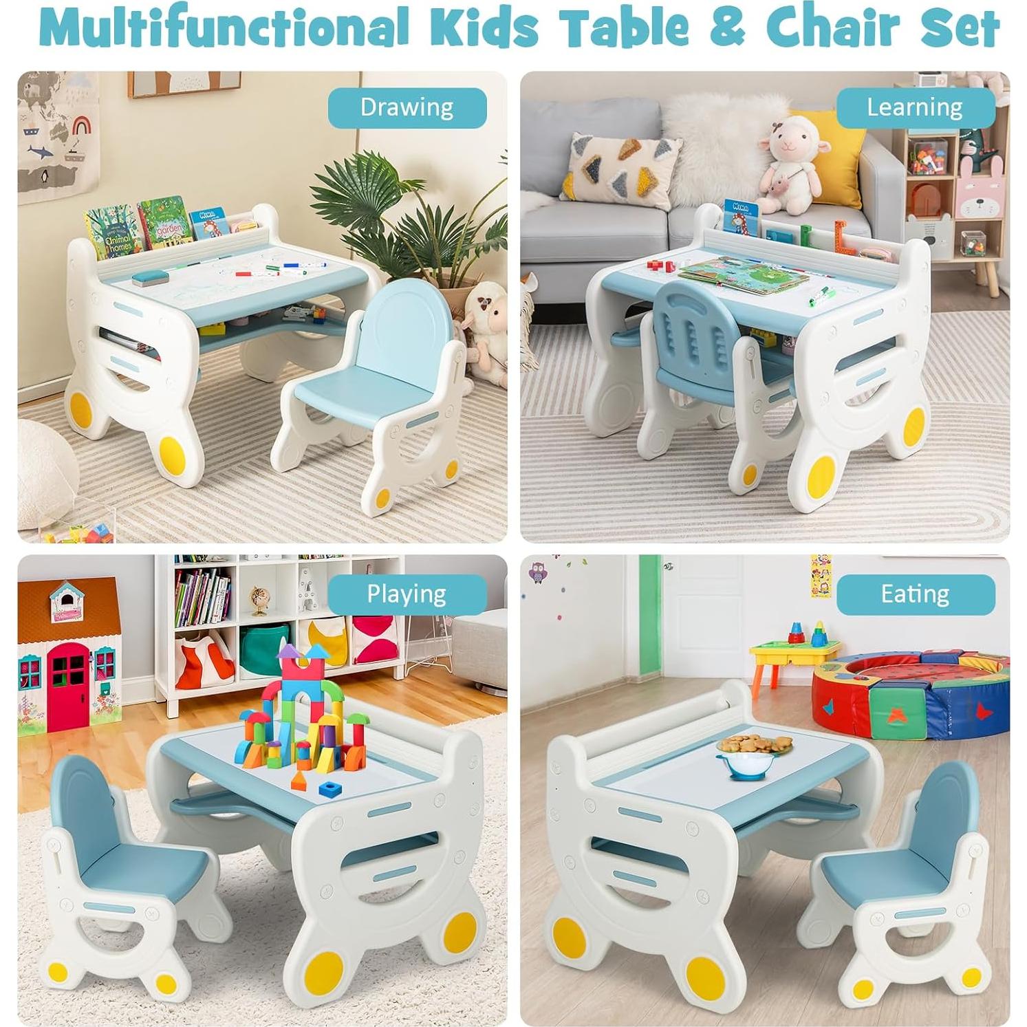 Conjunto de Mesa y Sillas para Niños Costzon Azul 3 Piezas