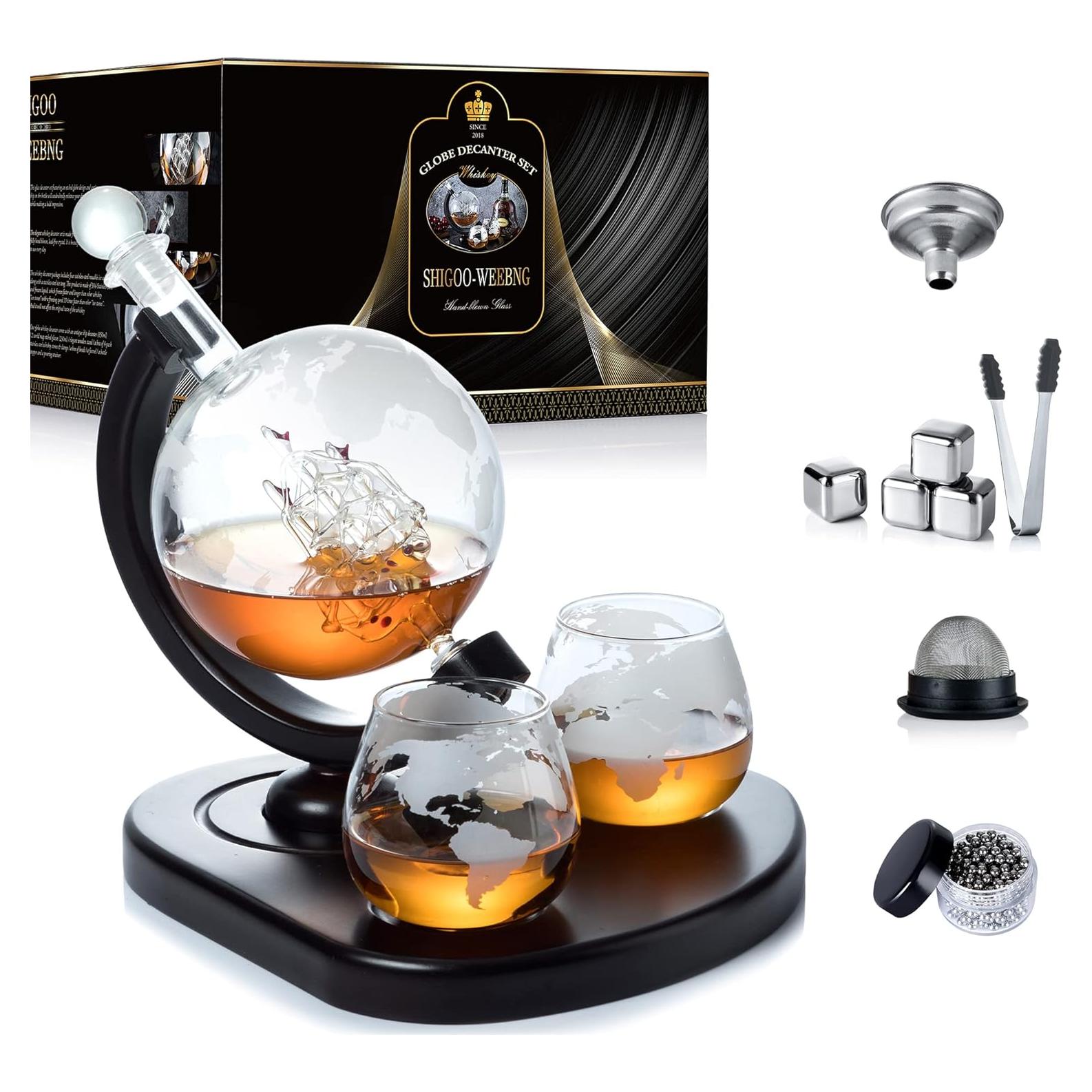 Juego de Decantador de Whiskey SHIGOO Globo 850ml 9 en 1